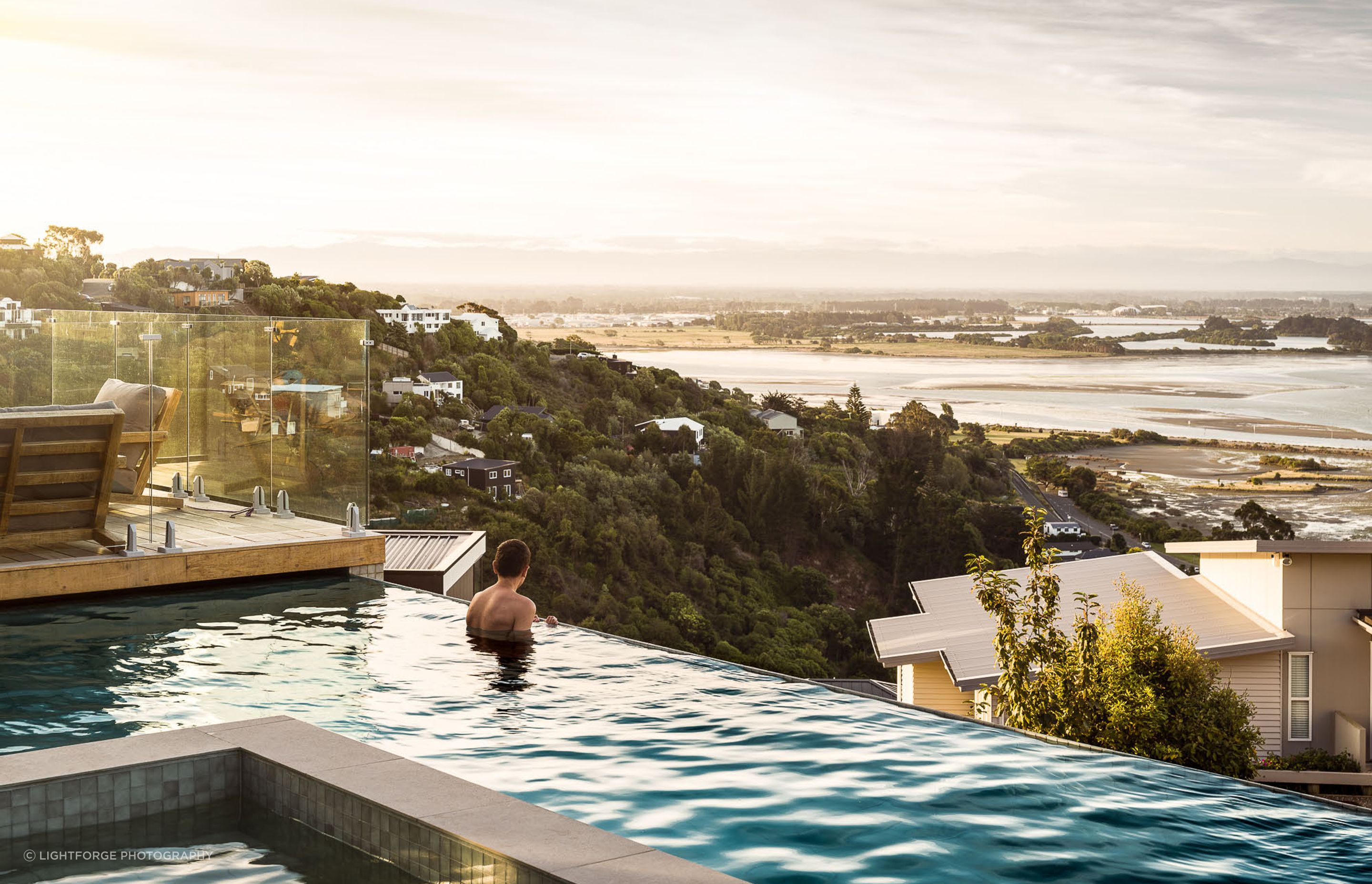 The house looks out over the Avon Heathcote Estuary and further to New Brighton in the city's north.