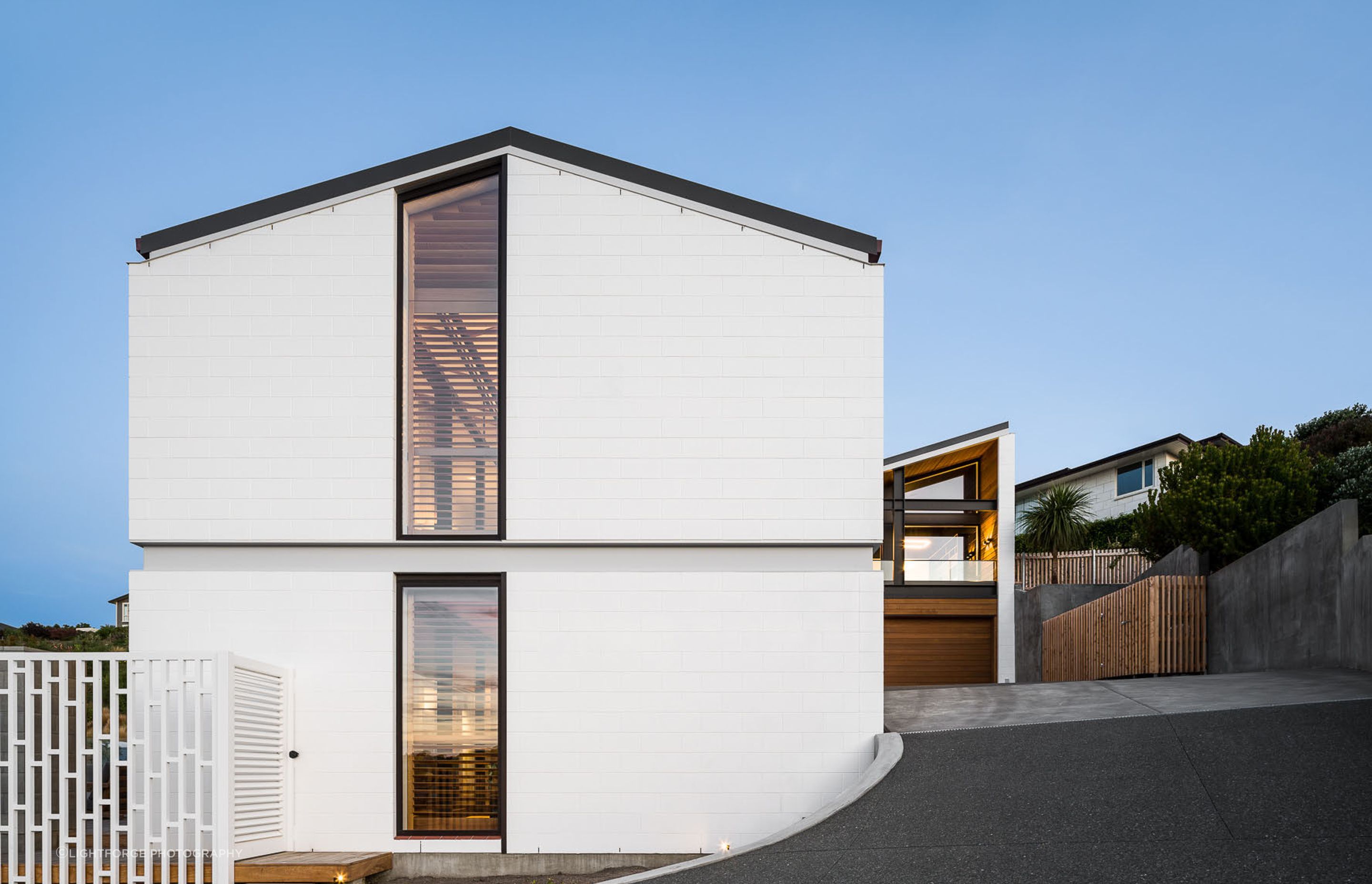 Concrete blocks were a key element in the Christchurch Style.  Architect Greg Young chose a concrete block veneer to reference the style.