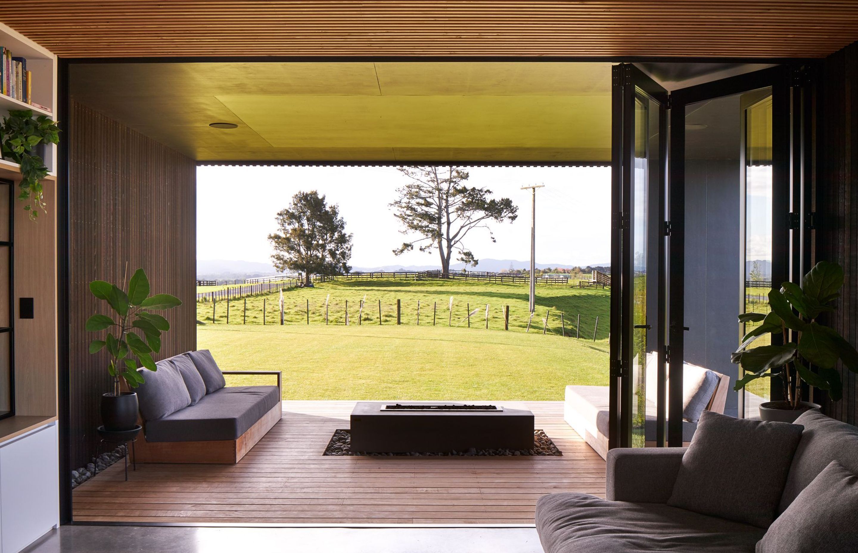 The covered, north-facing deck is an extension of the living area and is the place where the whole family gathers at the end of the day to view the lights of the city.