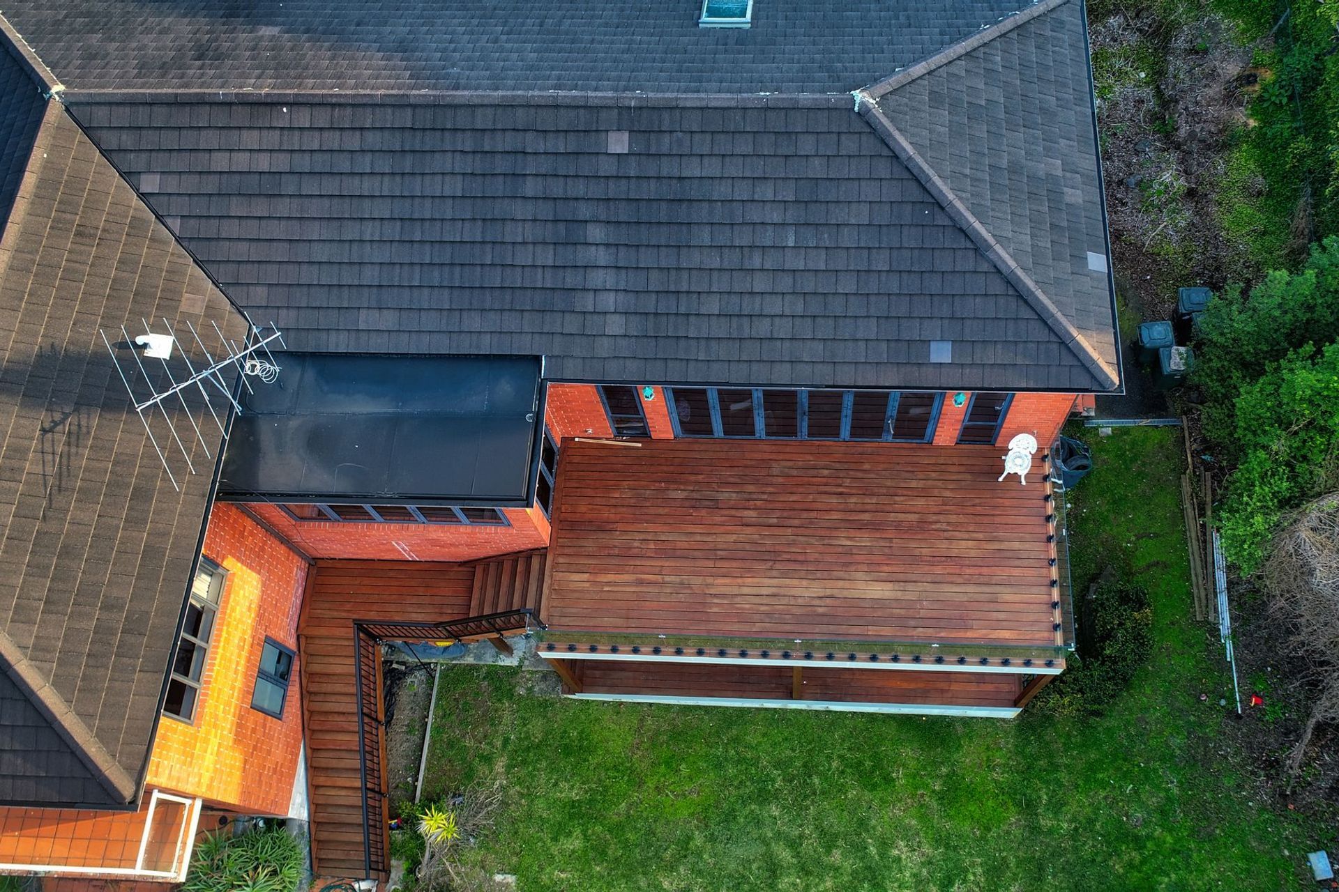 Drone shot of the completed exterior decking