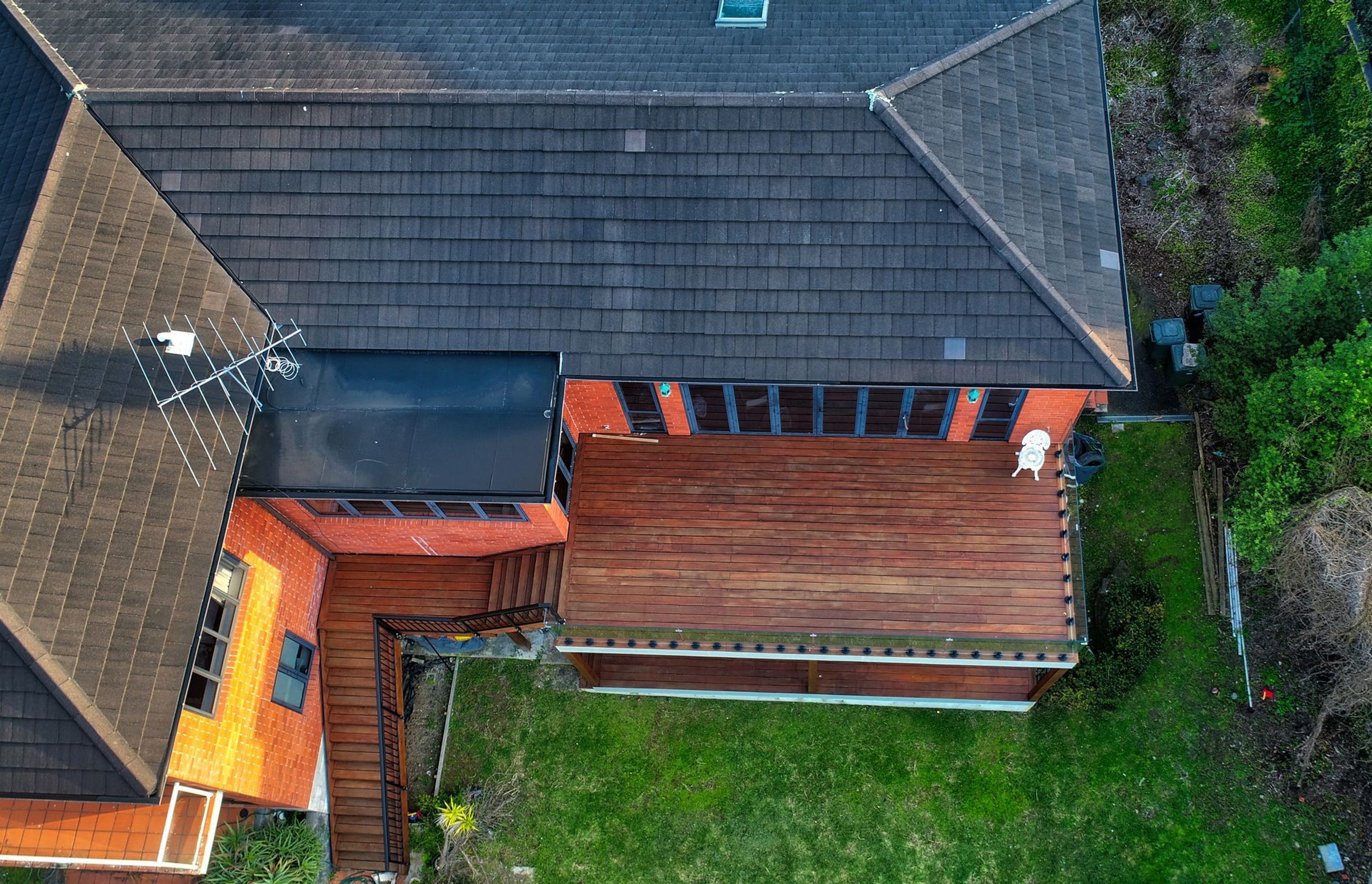 Drone shot of the completed exterior decking