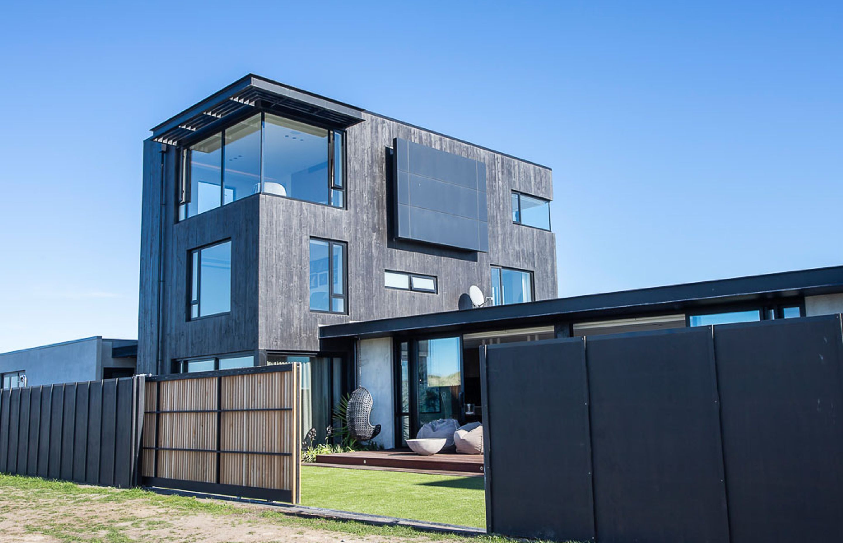 A sliding gate provides privacy from the public.