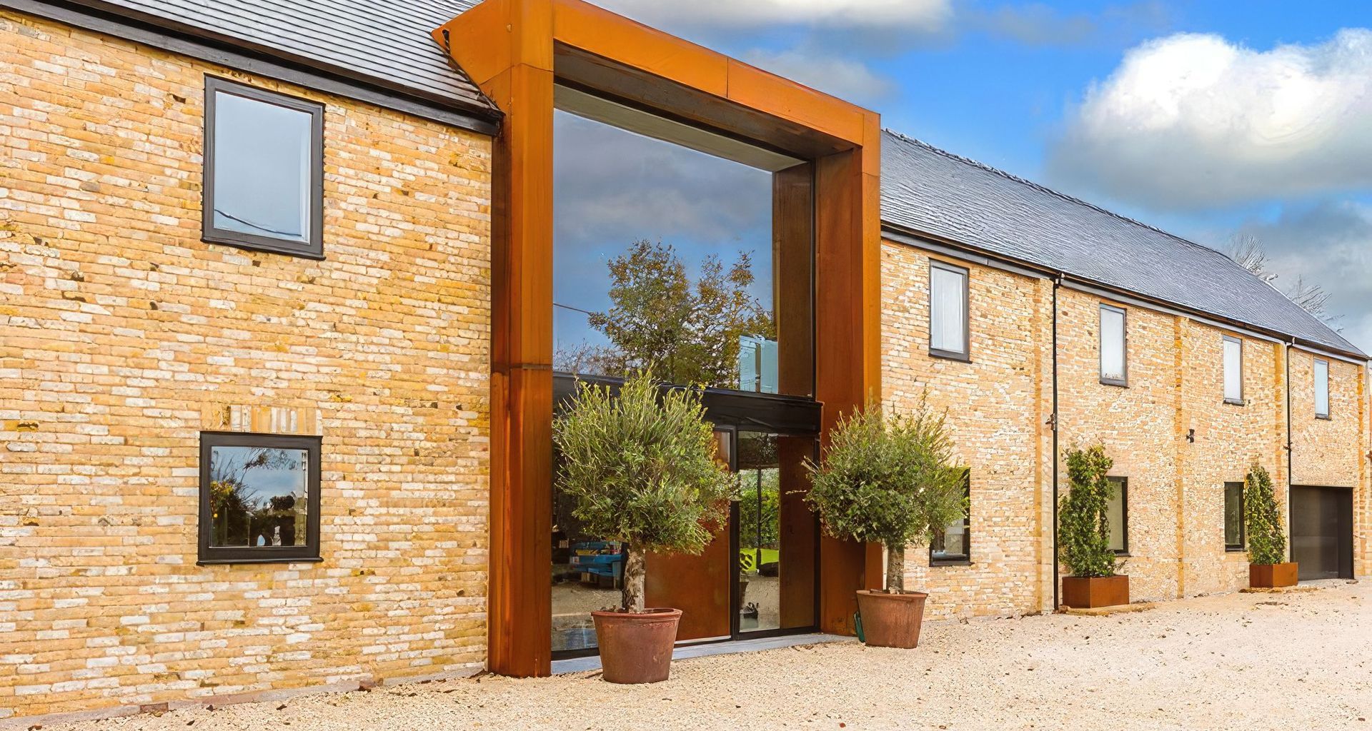 Modern architectural design and traditional materials banner