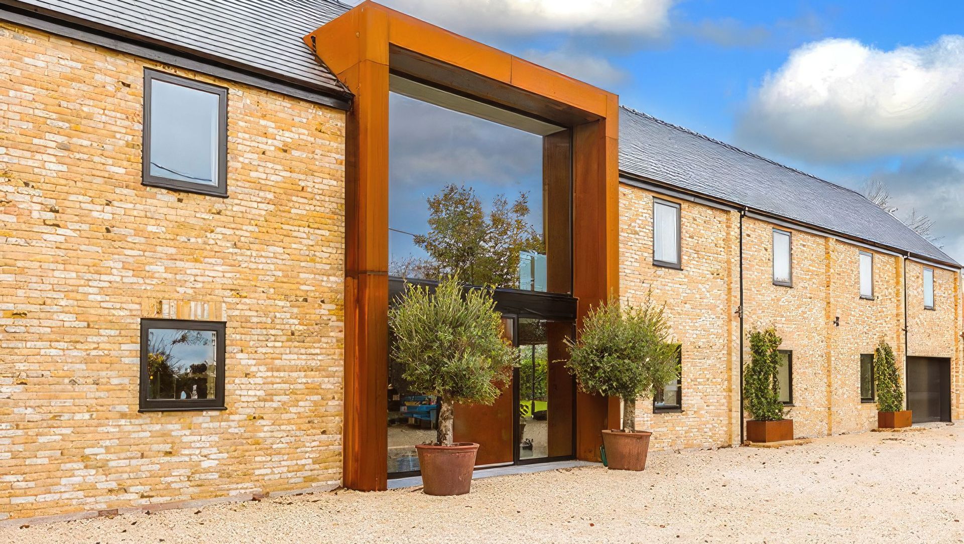 Modern architectural design and traditional materials banner