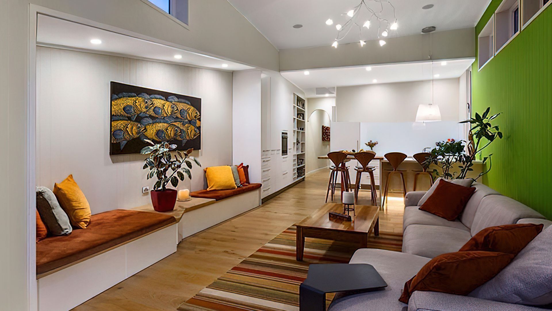 The home now enjoys elevated ceiling heights, natural light from all directions, kitchen with generous storage and connection to the garden