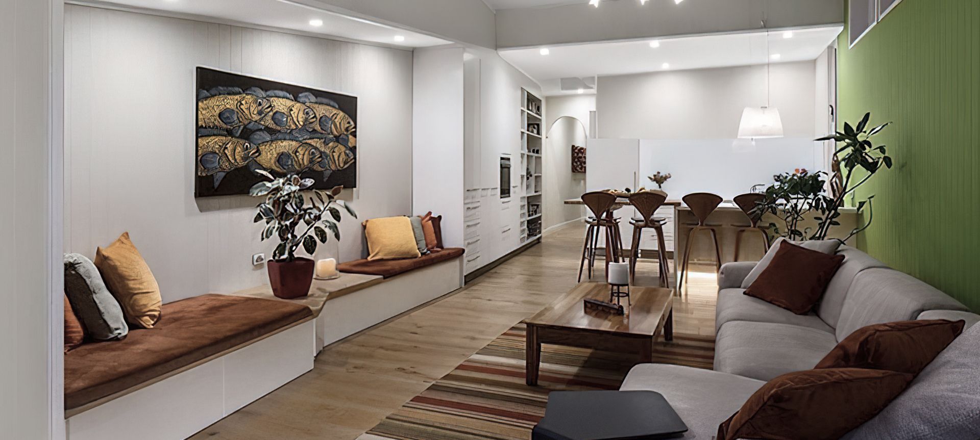 The home now enjoys elevated ceiling heights, natural light from all directions, kitchen with generous storage and connection to the garden