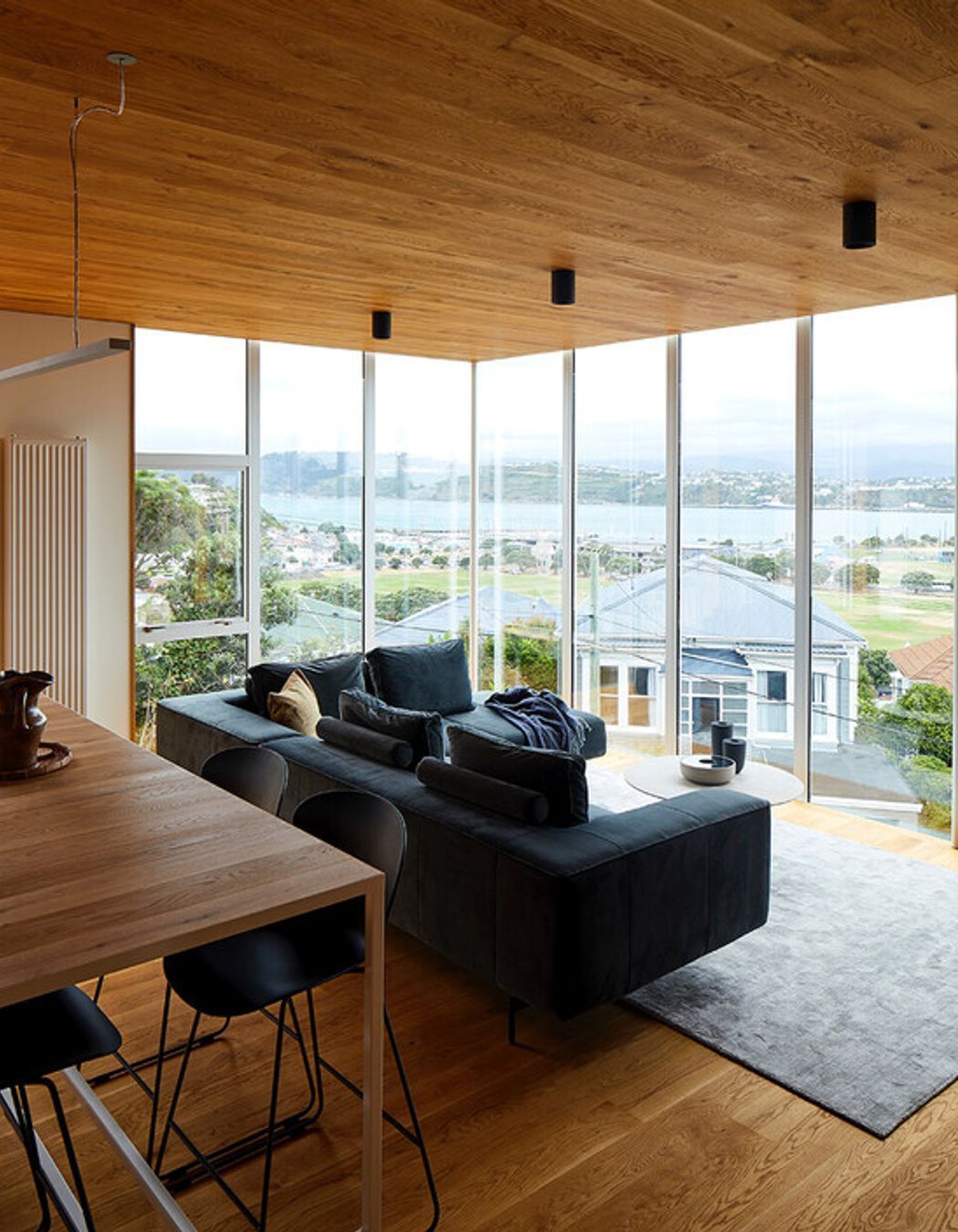 The living space captures stunning views of Wellington.