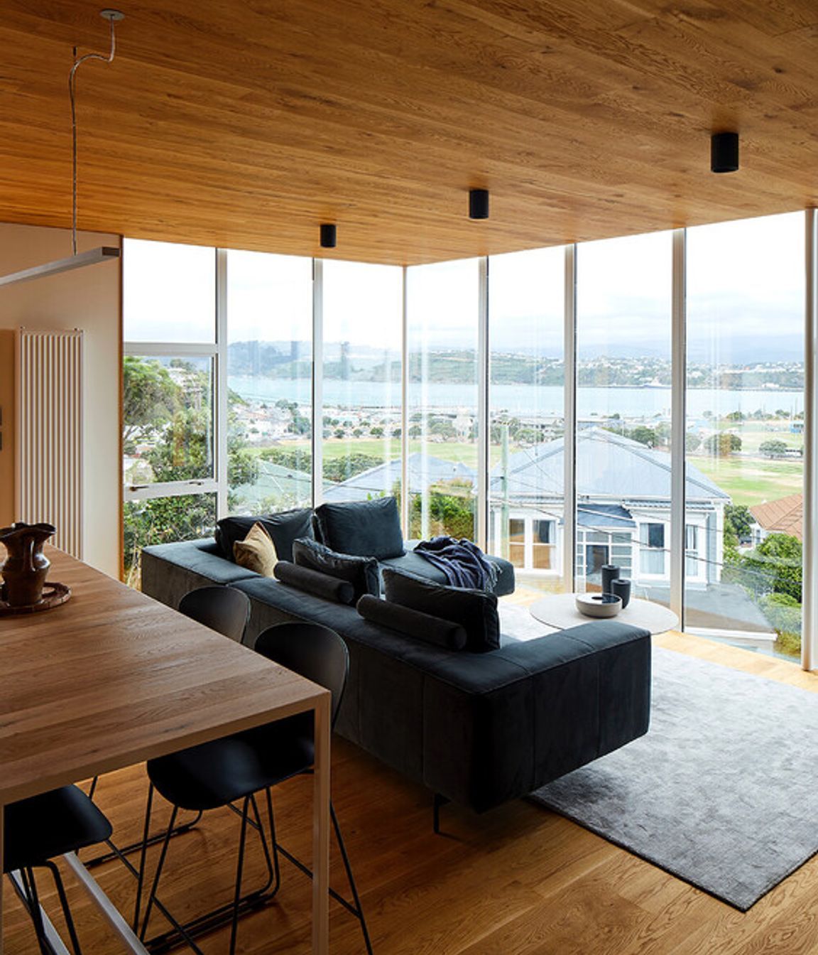 The living space captures stunning views of Wellington.