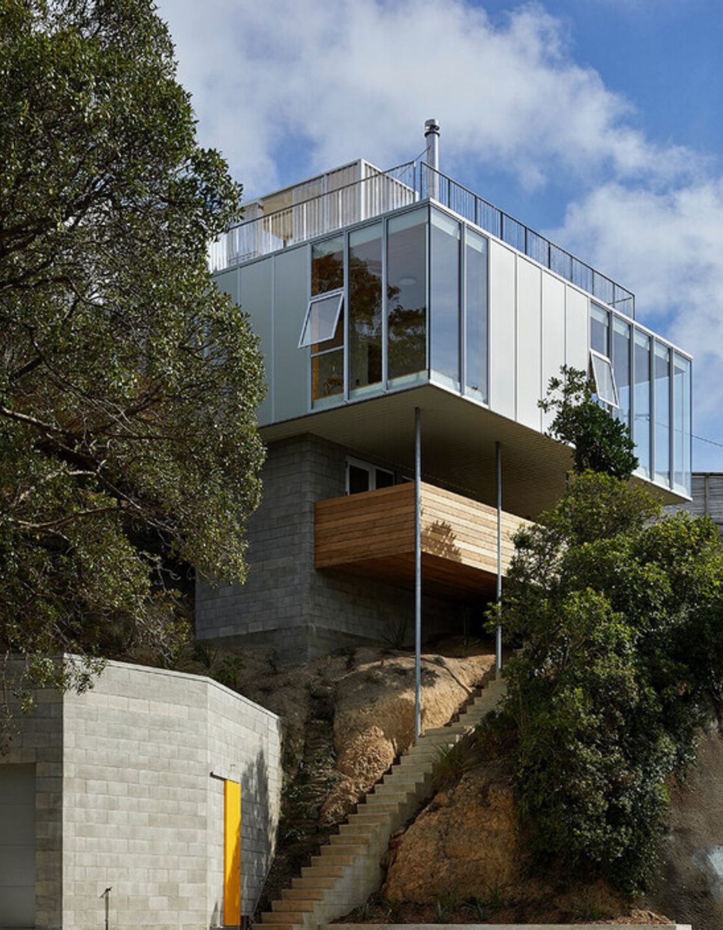 The family home was designed by Patchwork Architecture and built by Dorset Construction. It was a tricky site, but rocky, which provided a good foundation.