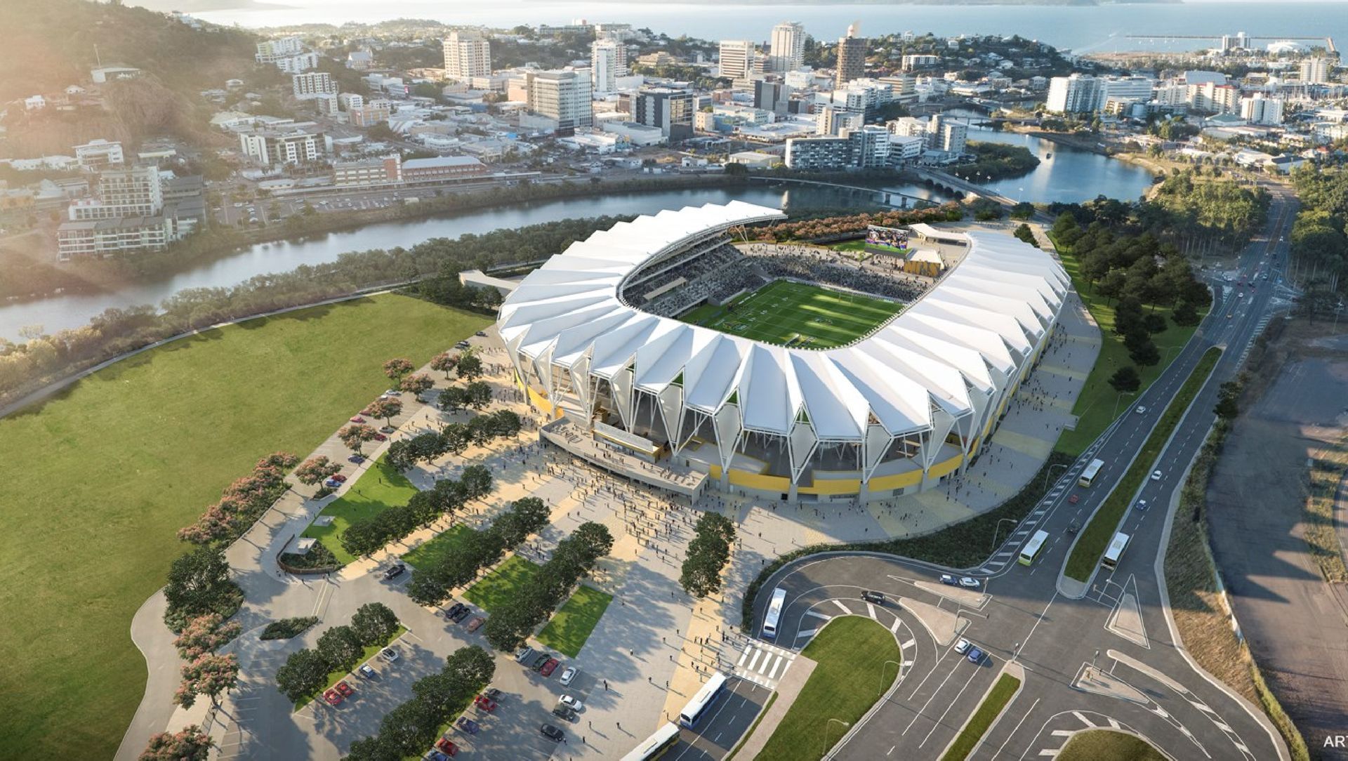 Queensland Country Bank Stadium banner