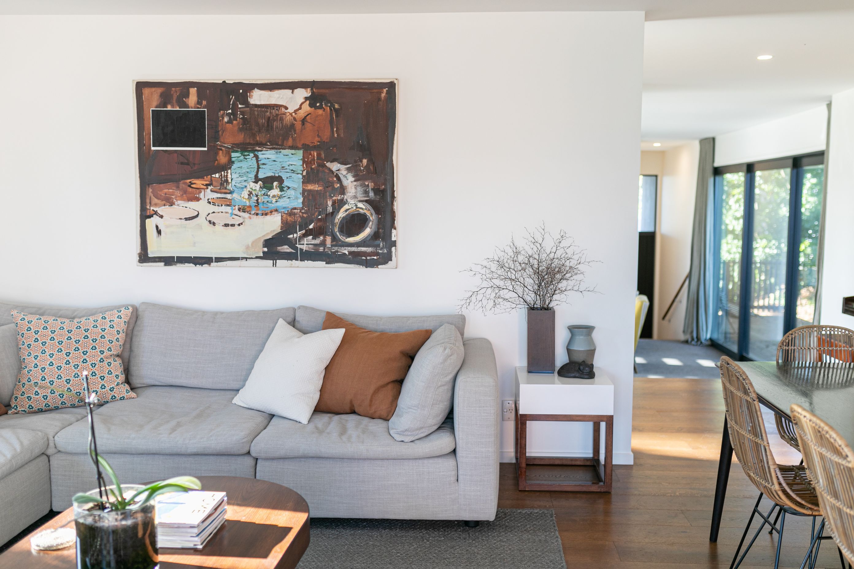 Many interior styling products are from the homeowner's linen and homewares showroom – Thread Design – in Grey Lynn, Auckland.