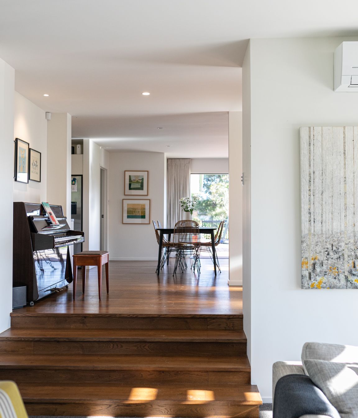 The interior's palette is subdued to feel bright and airy.