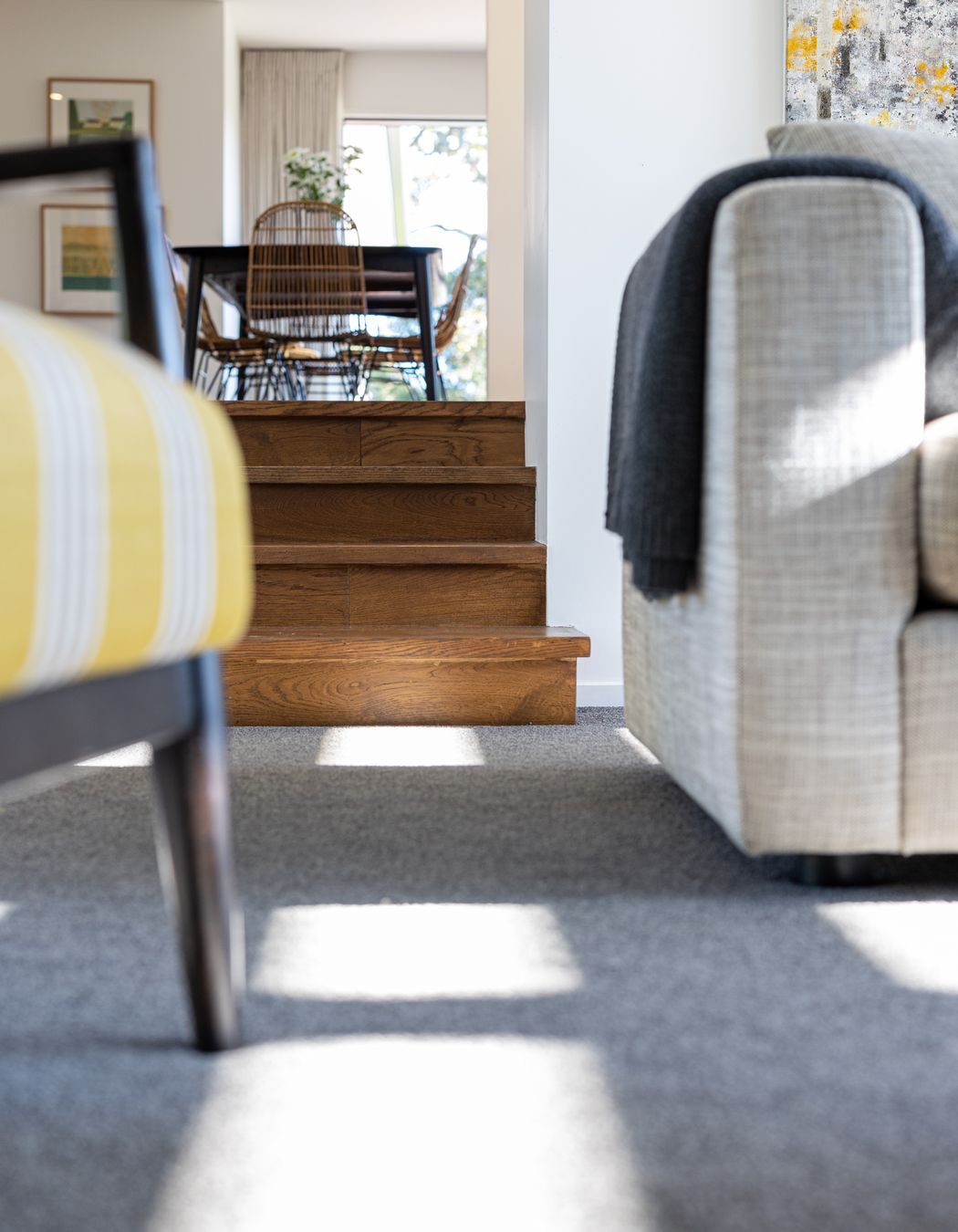 The space is part of the extension and steps down from the kitchen/living/dining.