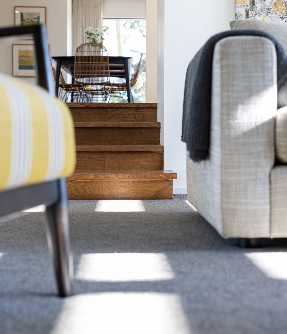 The space is part of the extension and steps down from the kitchen/living/dining.