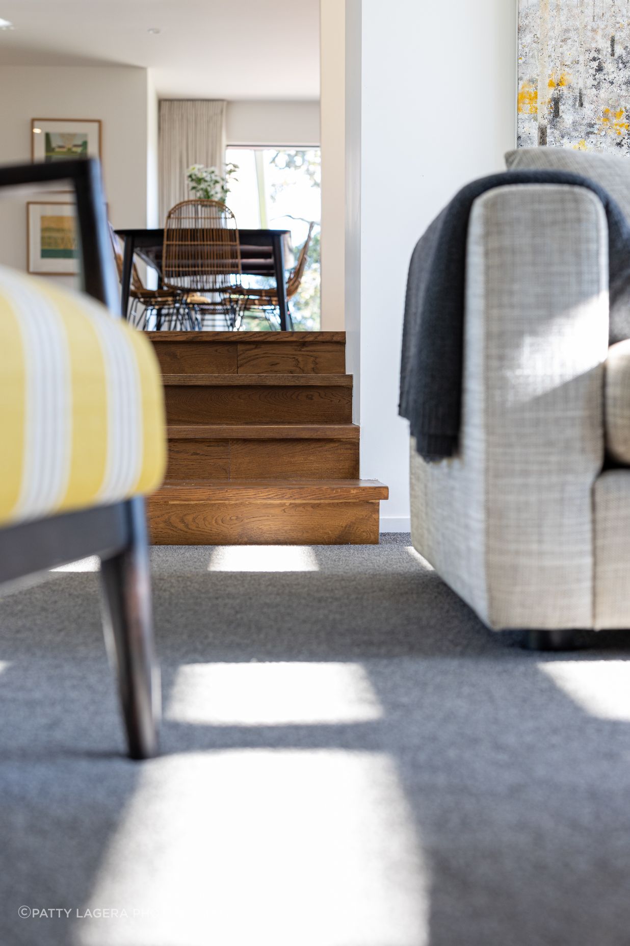 The space is part of the extension and steps down from the kitchen/living/dining.