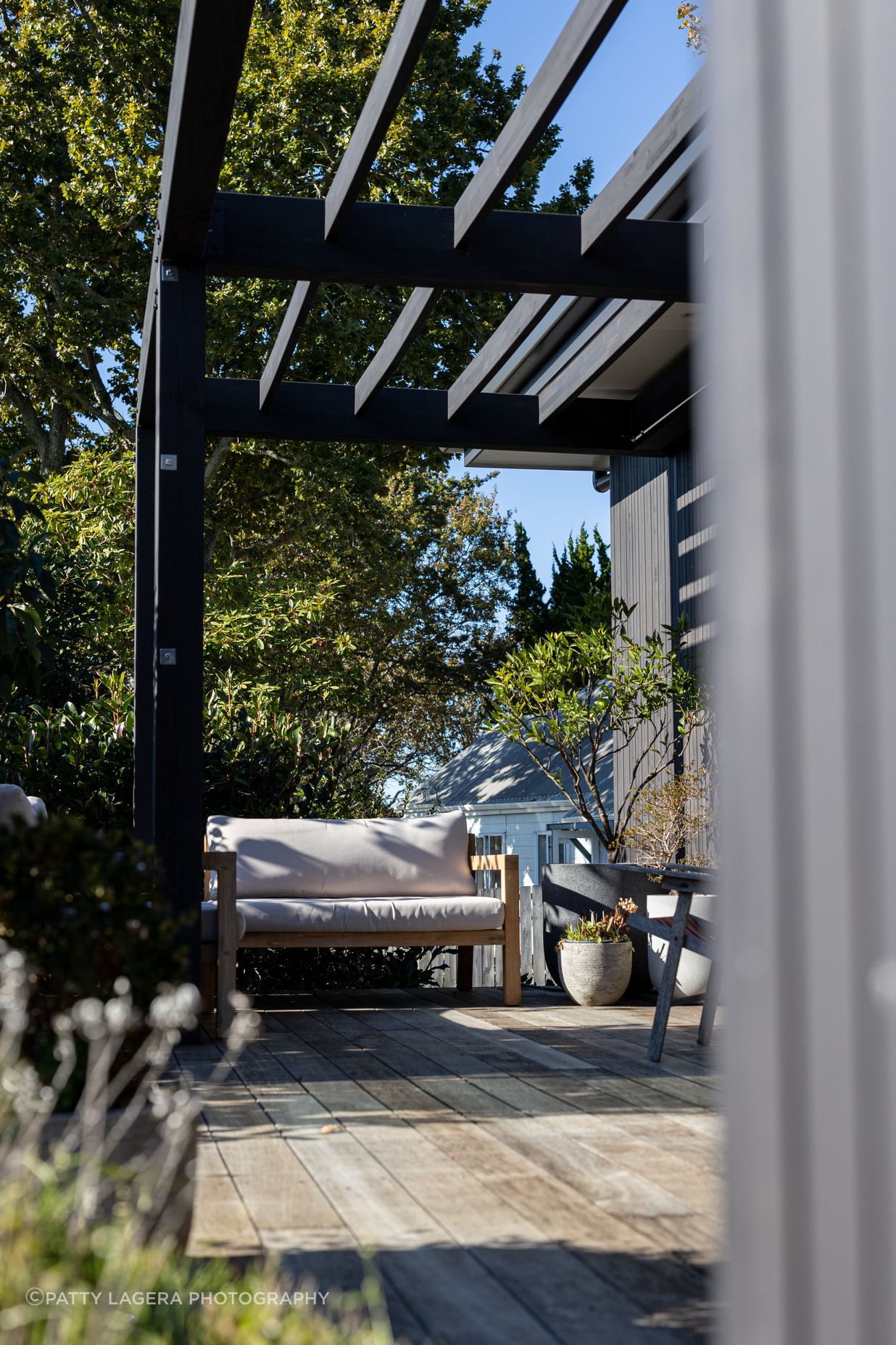 The property's existing landscaping was considered during the works.