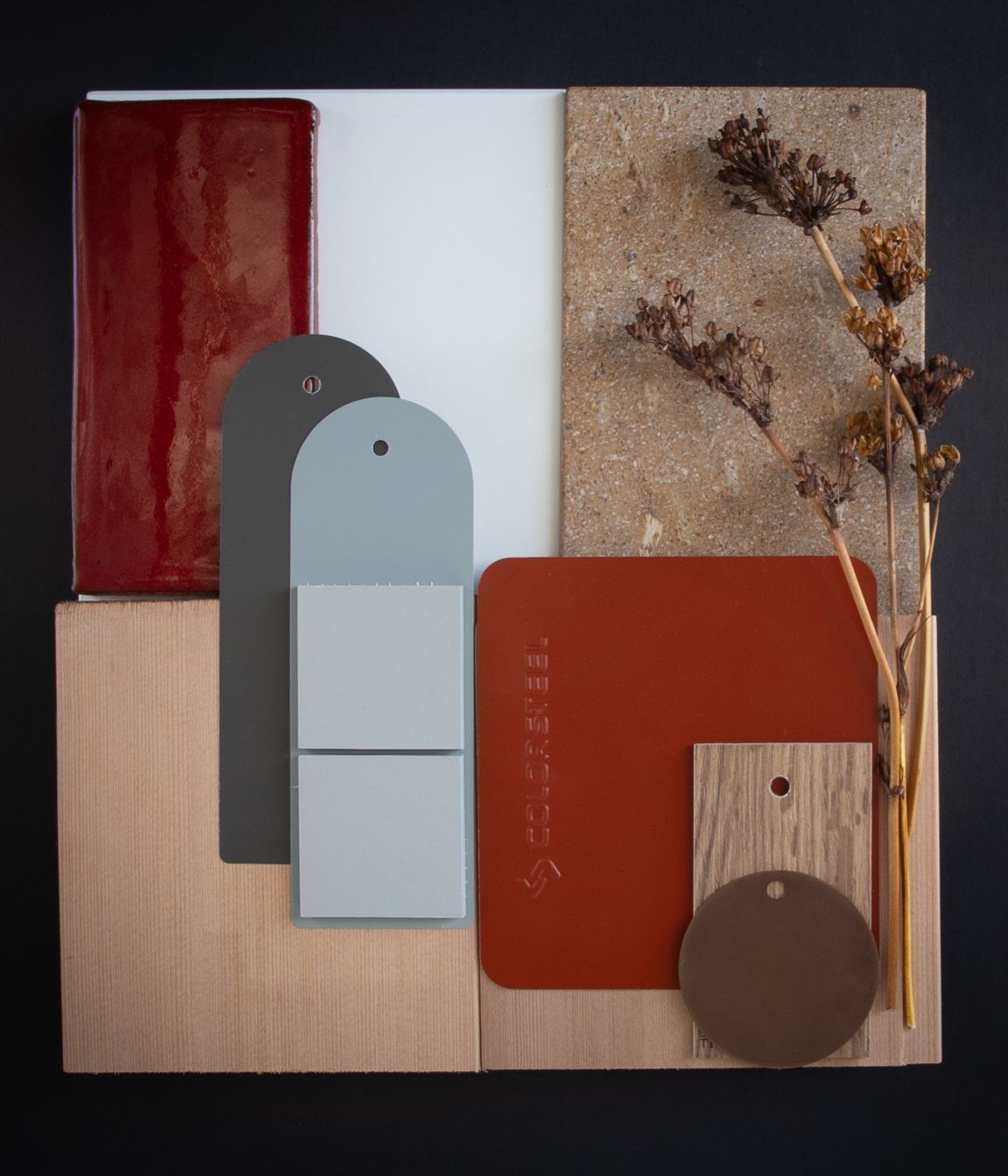 Colour: Pioneer Red is a bold warm red, it can be used many ways: as accents, for the roof, or for the entire house. In this option we designed a house where the strength of the colour feels right at home when paired with the warm tones of NZ Hinuera stone, cedar, NZ handmade tiles and set against autumn foliage.