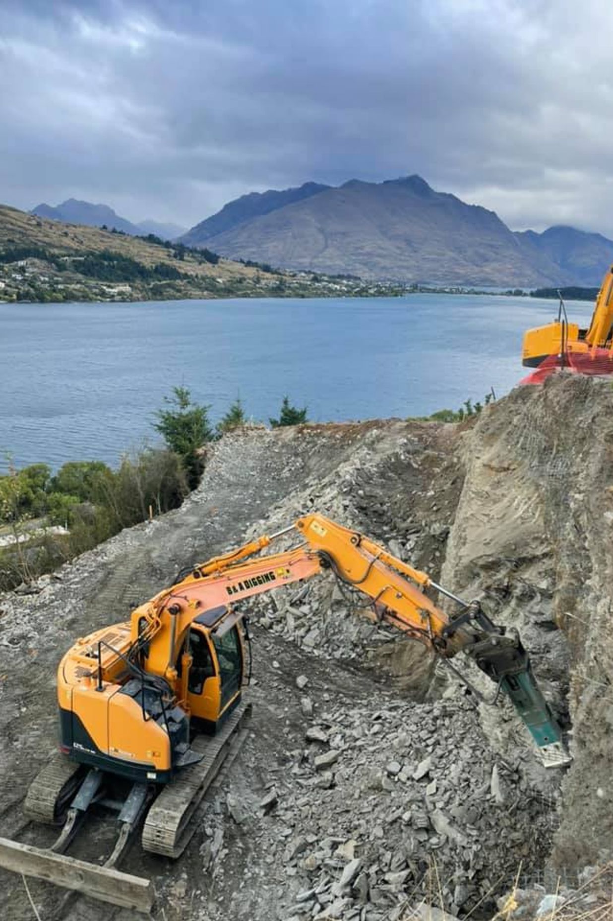 A huge amount of work underway on the initial digout of the site.  The stunning views make it all worthwhile!