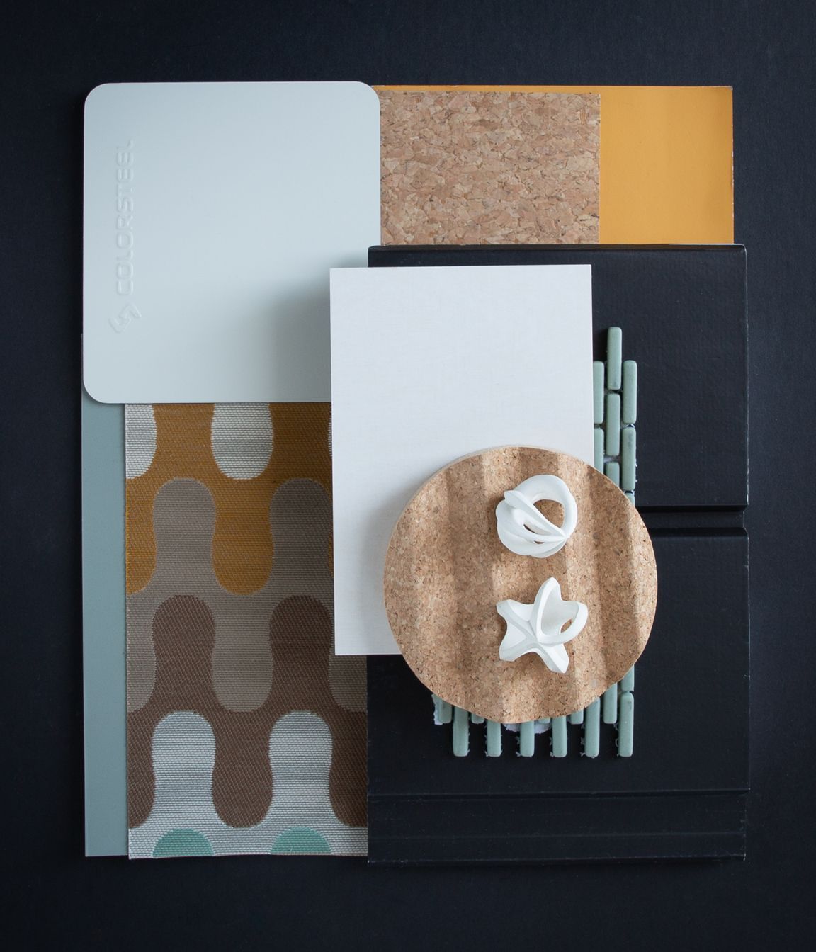 Colour: Titania is a clean white that reminds us of manuka flowers, orchard blossoms, or a mountain daisy in the tussock. In this palette we have combined the warmth of orange and yellows, natural cork, sage accents and inky paint finished Abodo weatherboards. The abundance and celebration of spring.