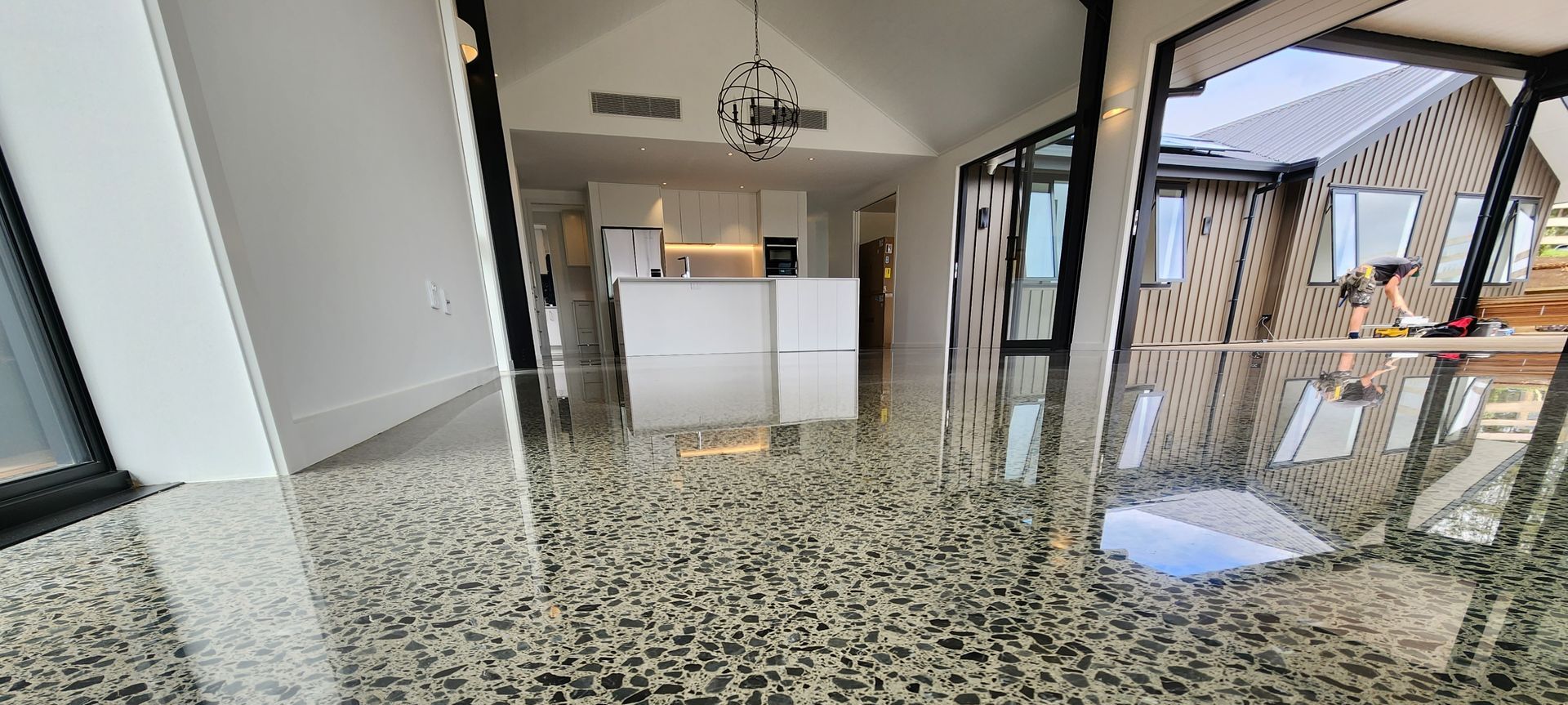 The sleek, modern look highlights the natural beauty of the concrete while providing a durable easy-to-maintain surface.