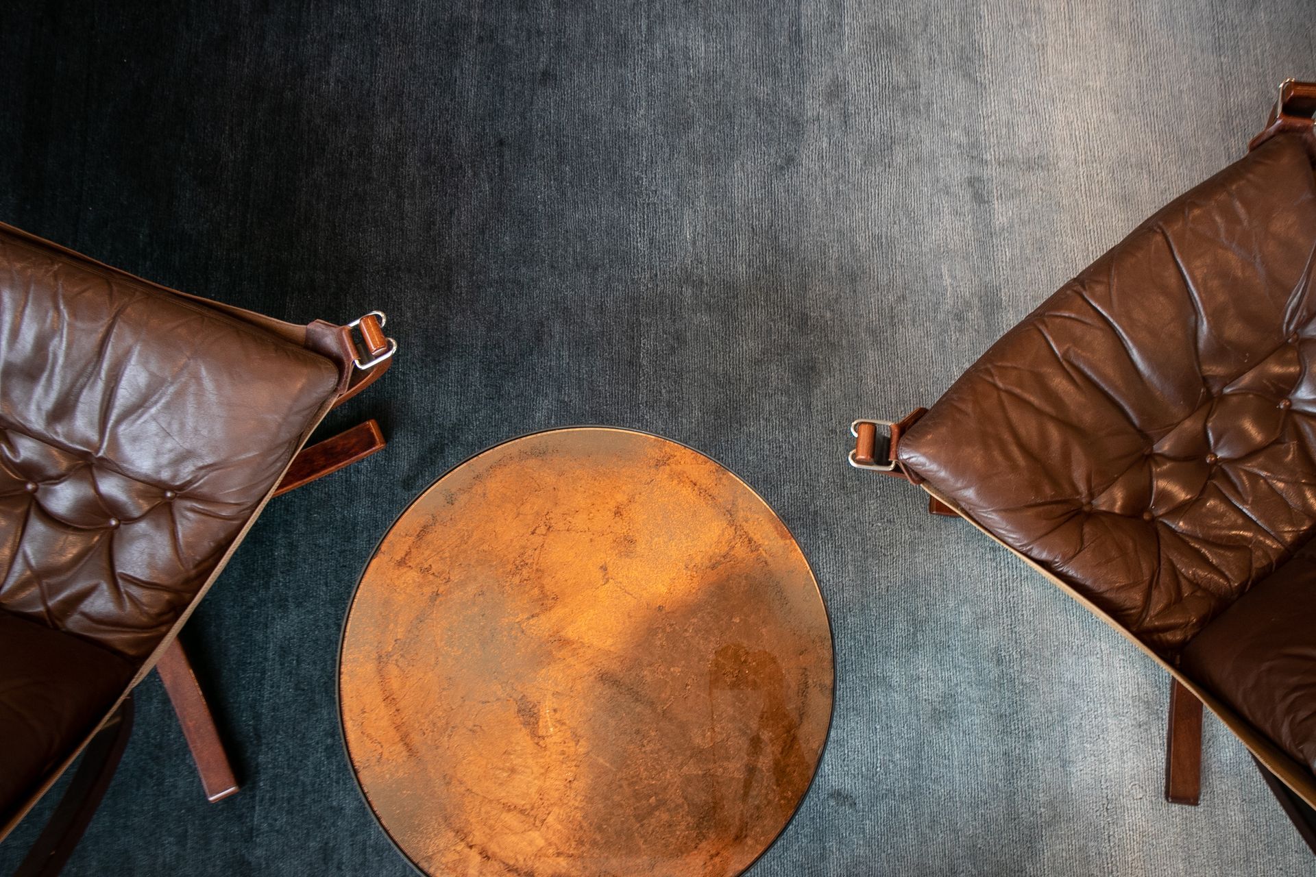 Dusk til Dawn rug in Charcoal & Vintage Falcon Chairs