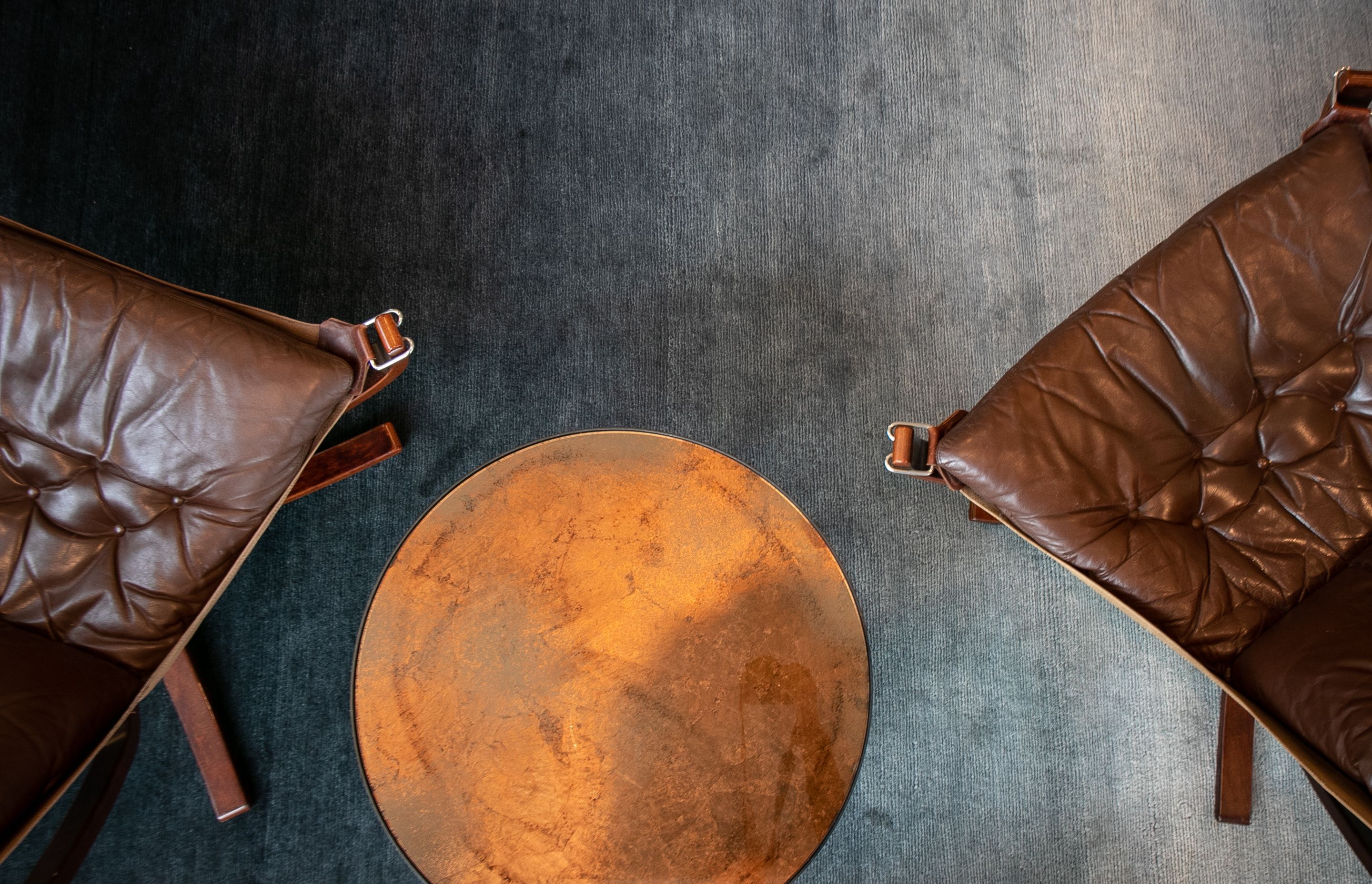 Dusk til Dawn rug in Charcoal & Vintage Falcon Chairs