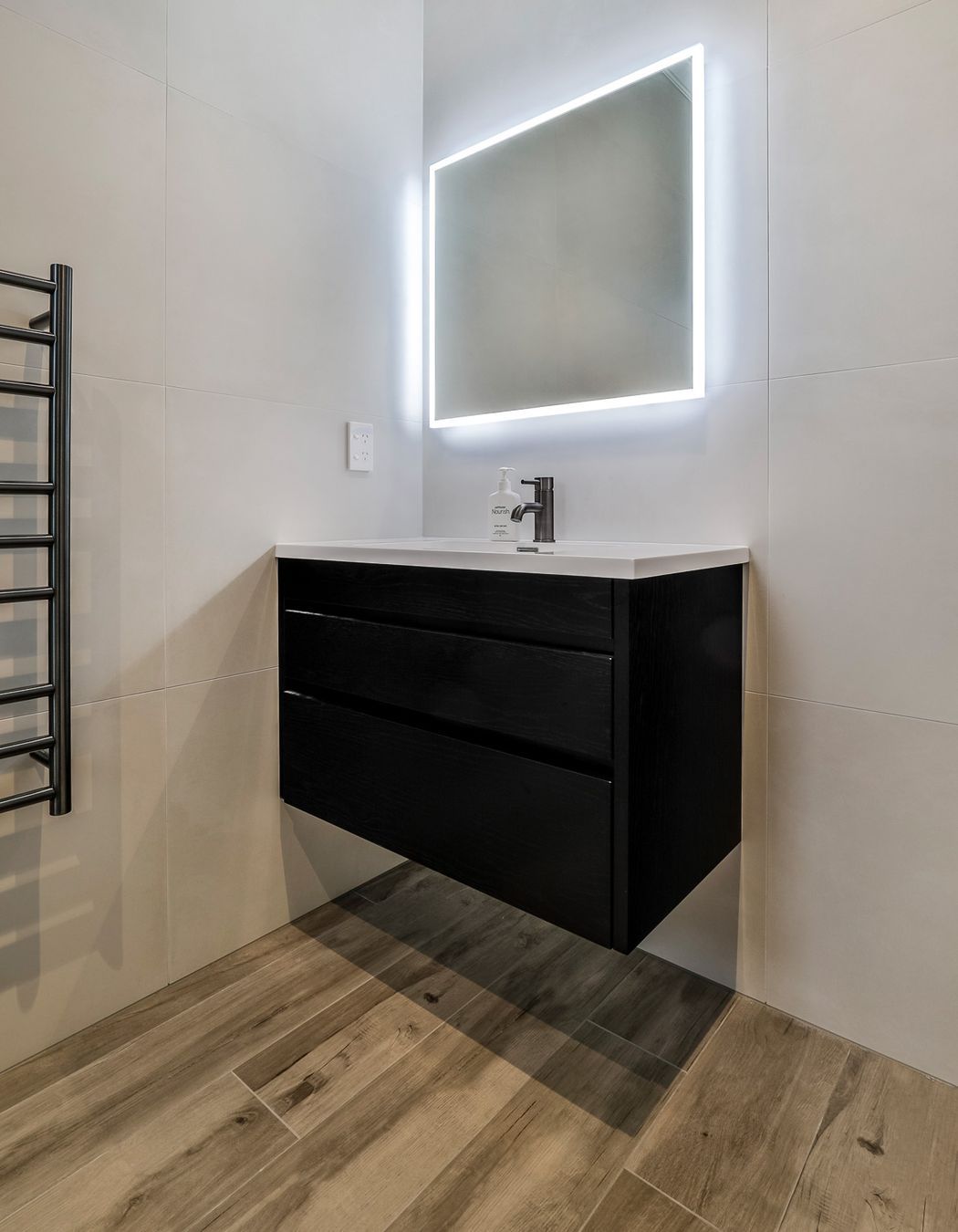 Amber Grey 200x1200mm porcelain and Urban Cement White Alyssum 600x1200mm