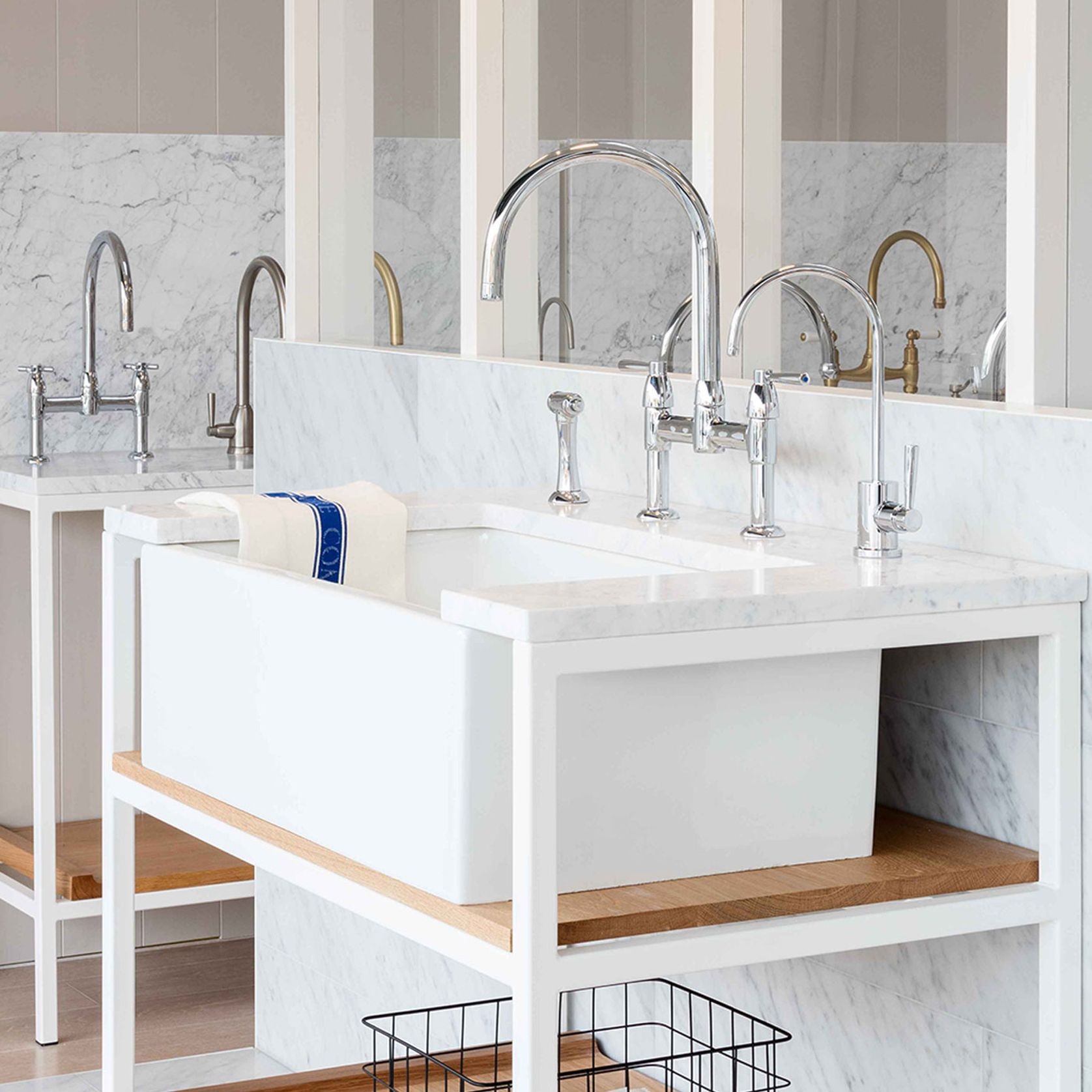 Acquello - White fireclay sink with waste and rack 760 x 460 x 250mm gallery detail image