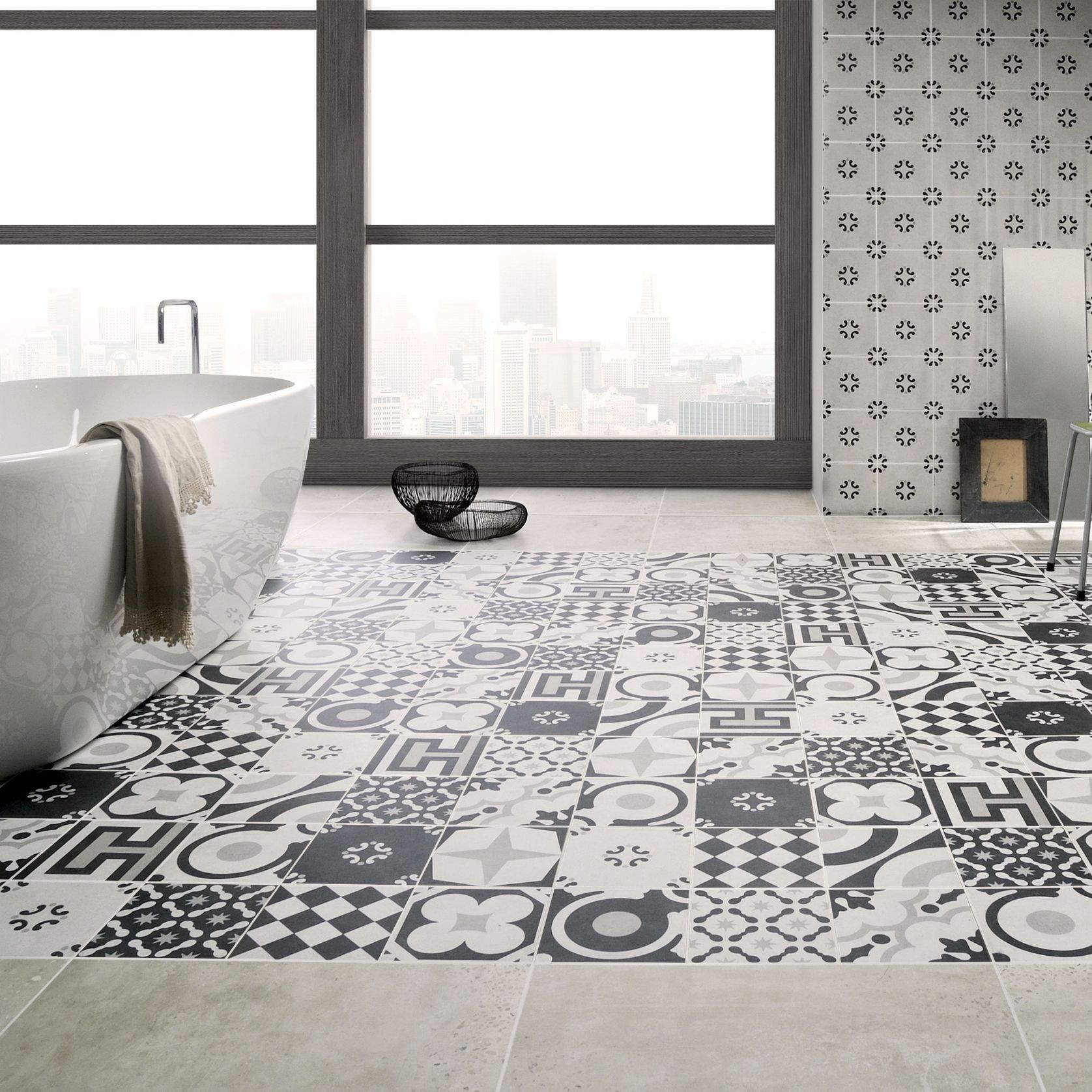 Cementina Black and White Mix Floor Tiles gallery detail image