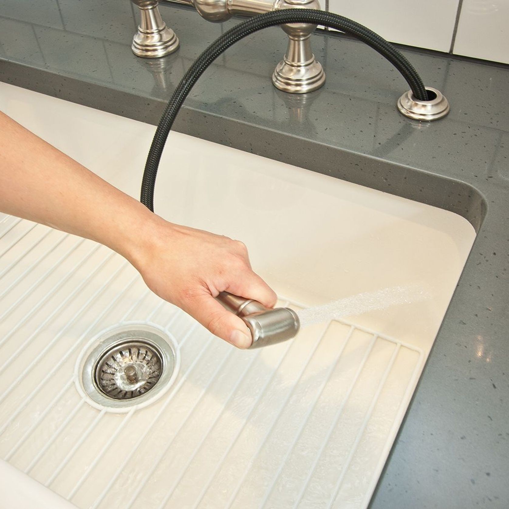 Acquello - White fireclay sink with waste and rack 760 x 460 x 250mm gallery detail image