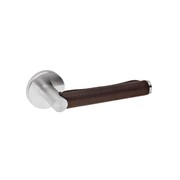 Skin Brown Natural Leather Lever Handle On Standard Rose Stainless Steel gallery detail image