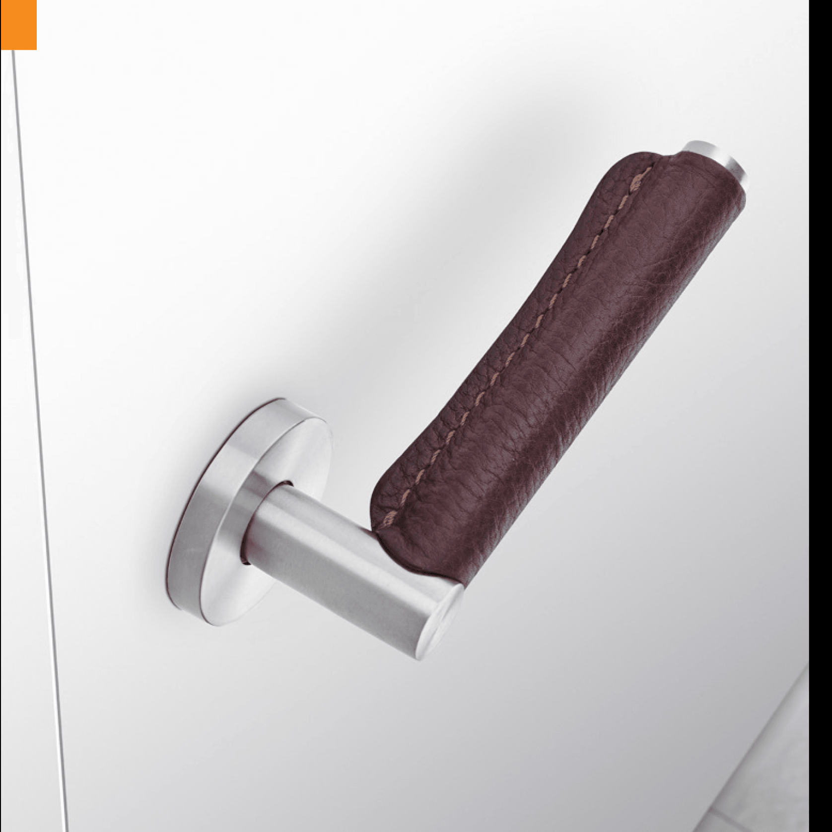 Skin Brown Natural Leather Lever Handle On Standard Rose Stainless Steel gallery detail image