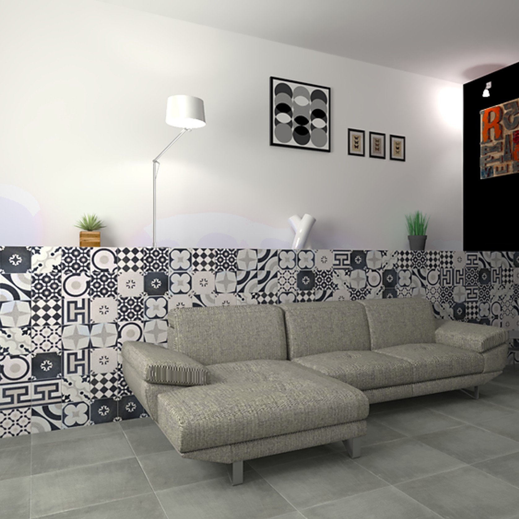 Cementina Black and White Mix Floor Tiles gallery detail image