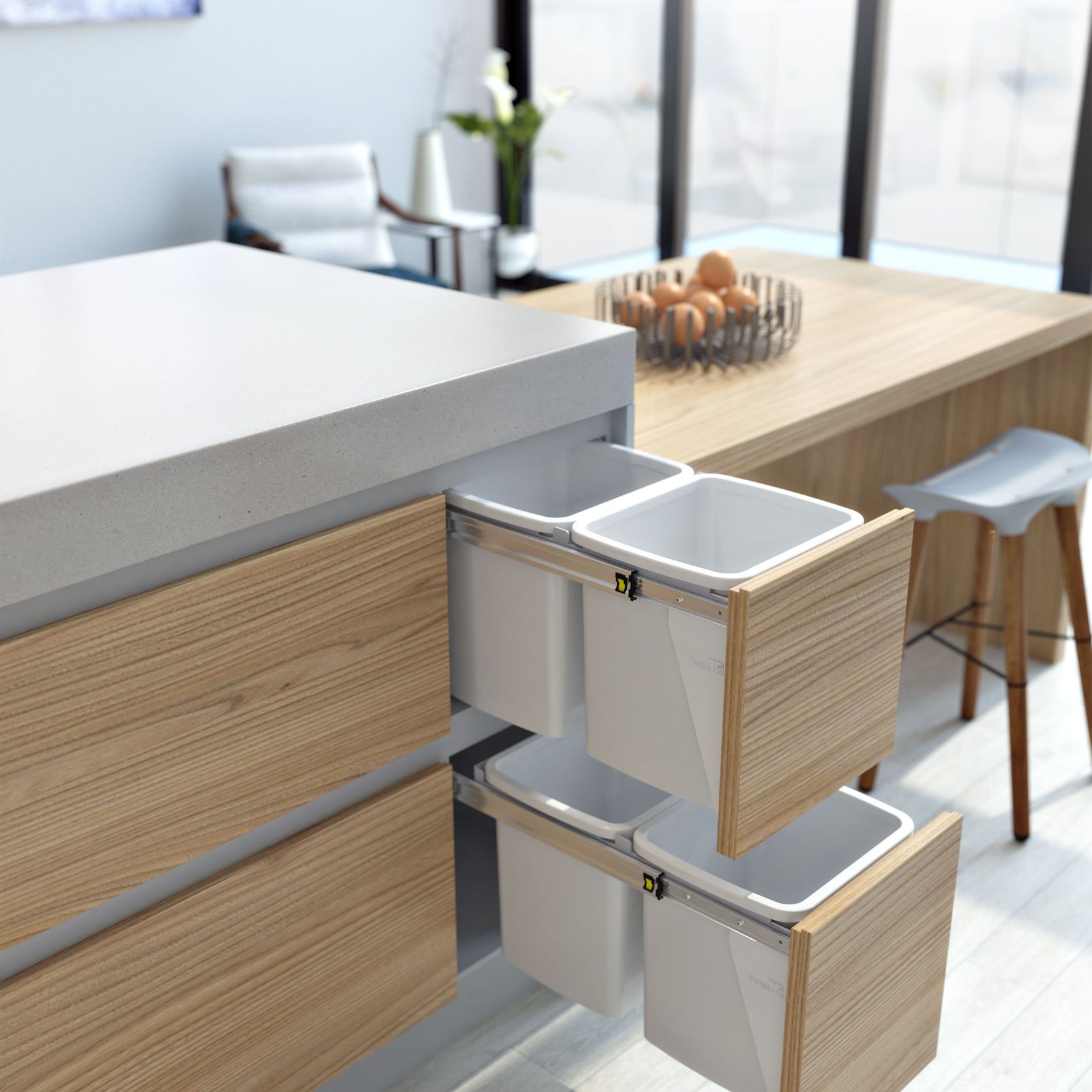 Hideaway Compact 2 x 15L Buckets | Door Pull | White gallery detail image