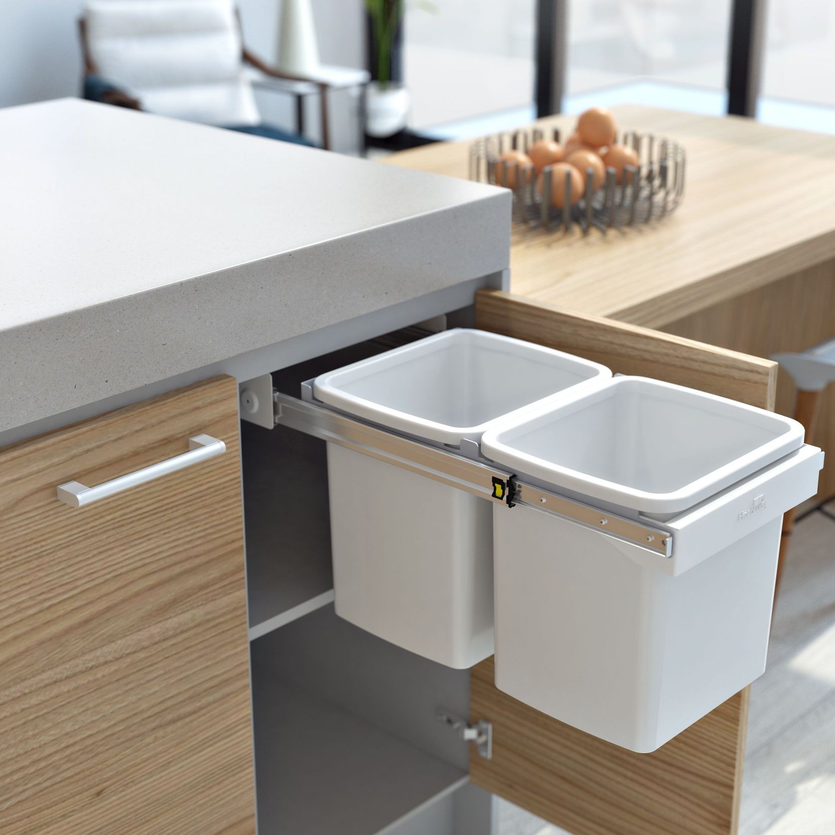 Compact Bin Storage - 2 x 15 Litre bucket - Handle Pull gallery detail image