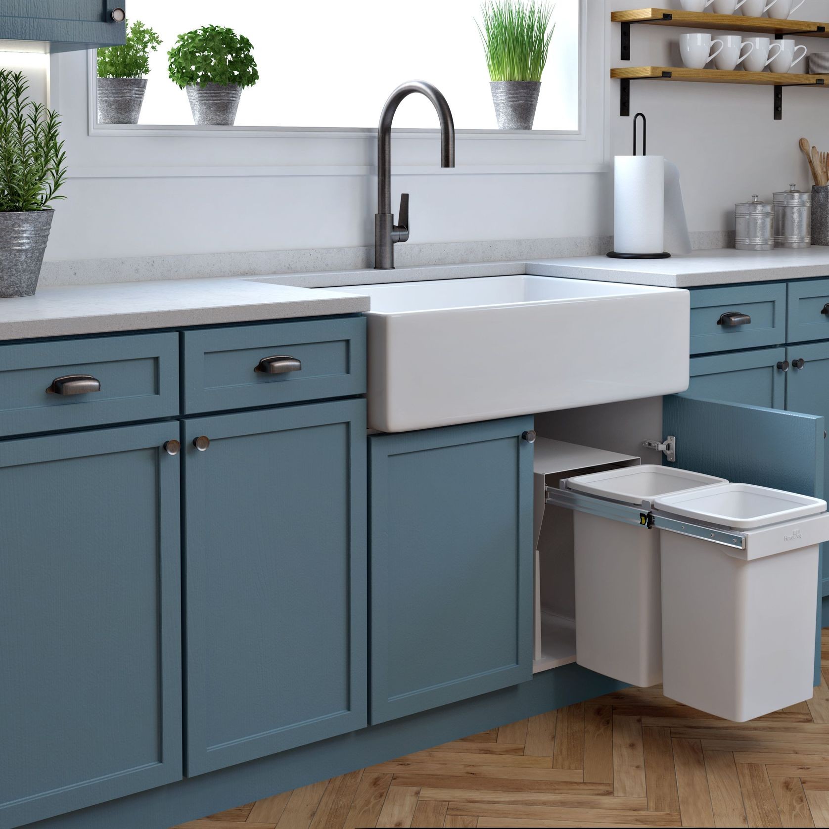 Compact Bin Storage 2x 20 litre Bucket Floor Mounted Handle Pull gallery detail image