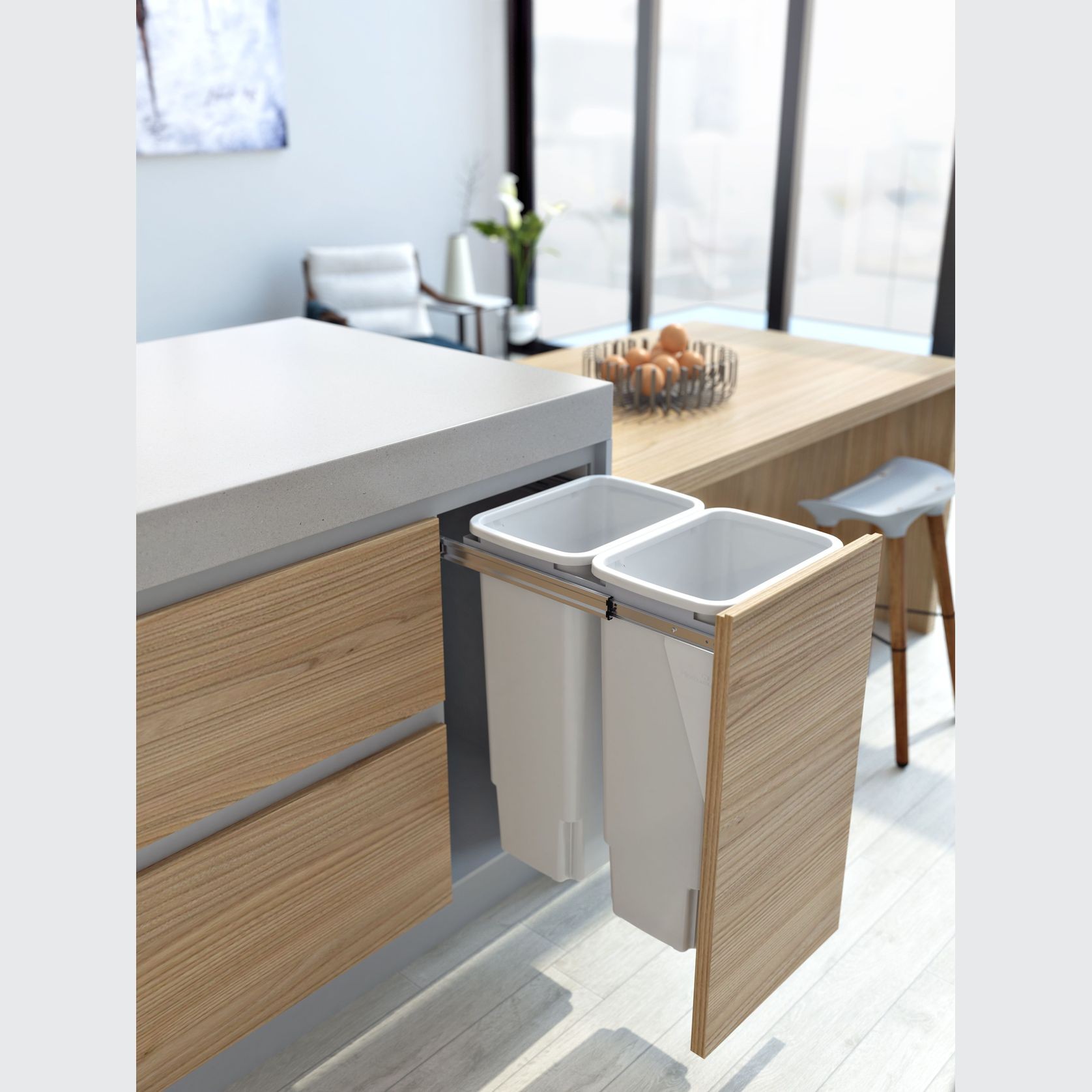 Compact Bin Storage - 2 x 35 Litre Bucket - Door Pull gallery detail image