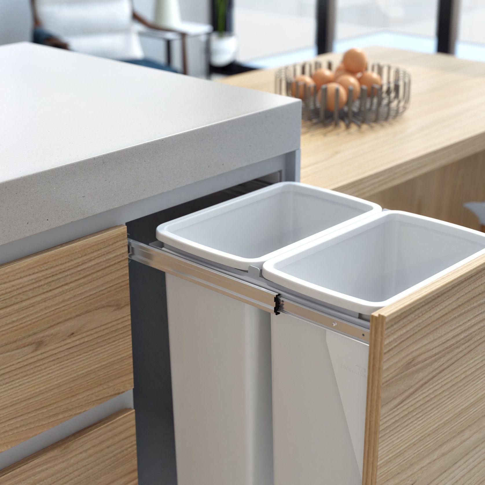 Compact Bin Storage - 2 x 40 Litre Bucket - Door Pull gallery detail image