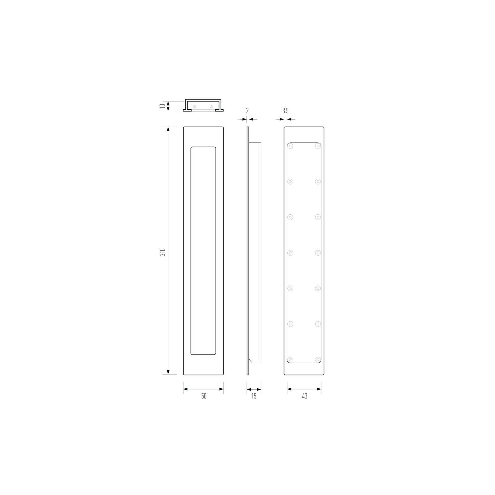 HB1470 310mm Flush Pull for Sliding/Cavity Doors gallery detail image