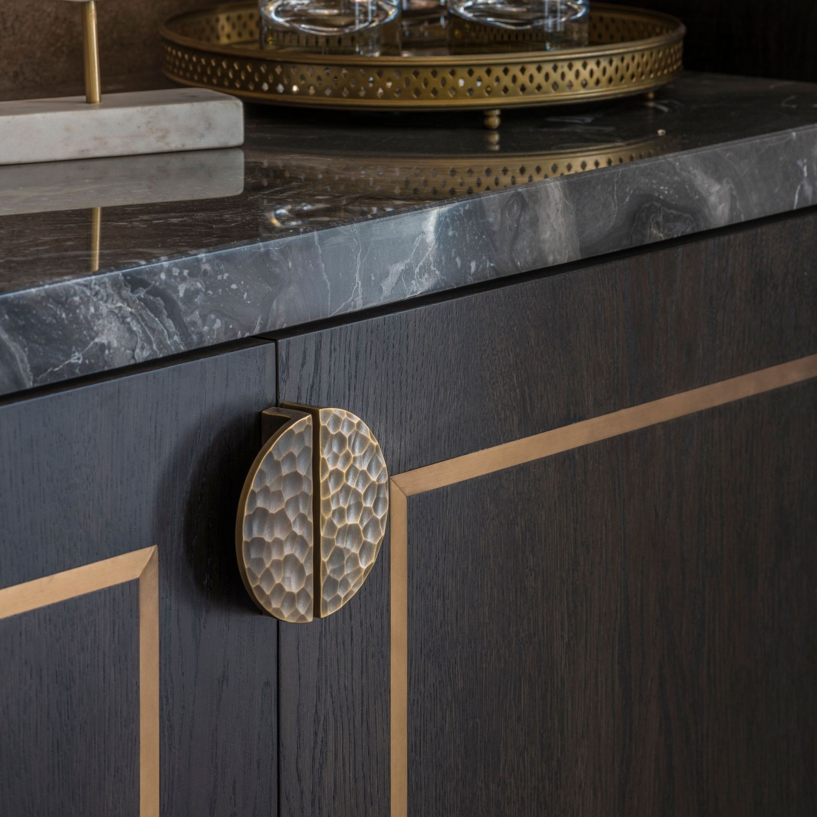Joseph Giles Semi Circular Hammered Moon Solid Brass Door Pull gallery detail image