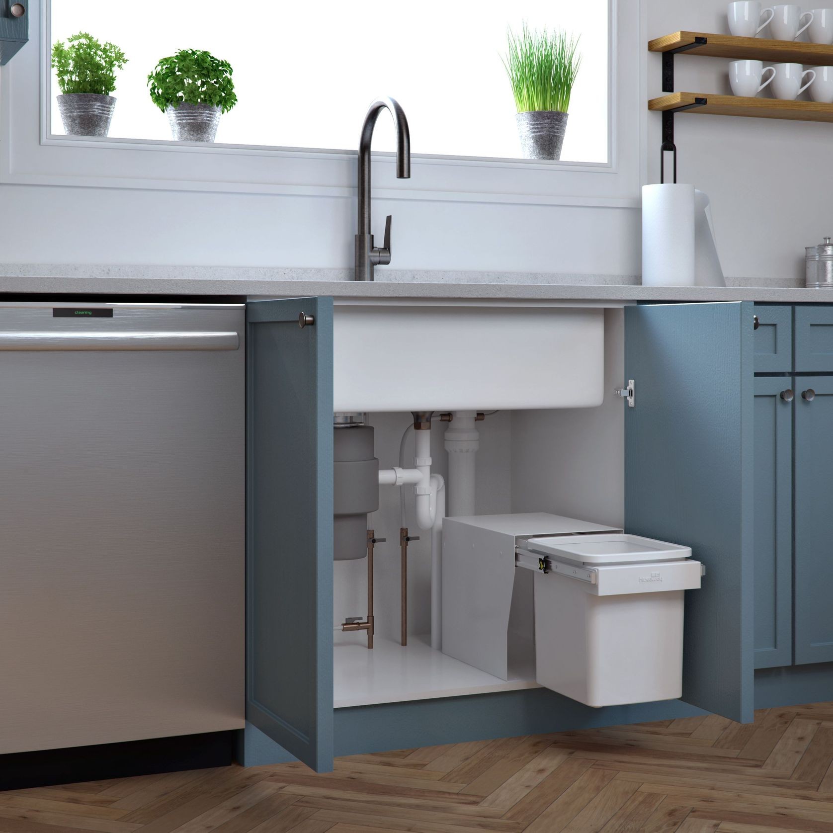 Compact Bin Storage - 1 x 15 Litre Bucket Floor Mounted - Handle Pull gallery detail image