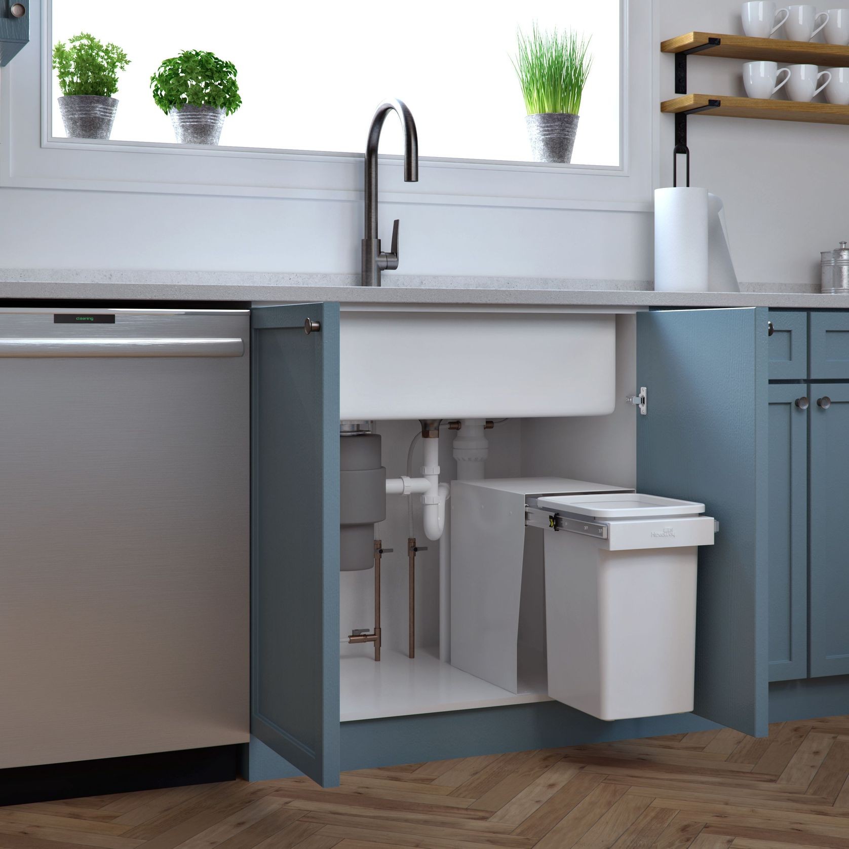 Compact Bin Storage - 1 x 20 Litre Bucket Floor Mounted - Handle Pull gallery detail image