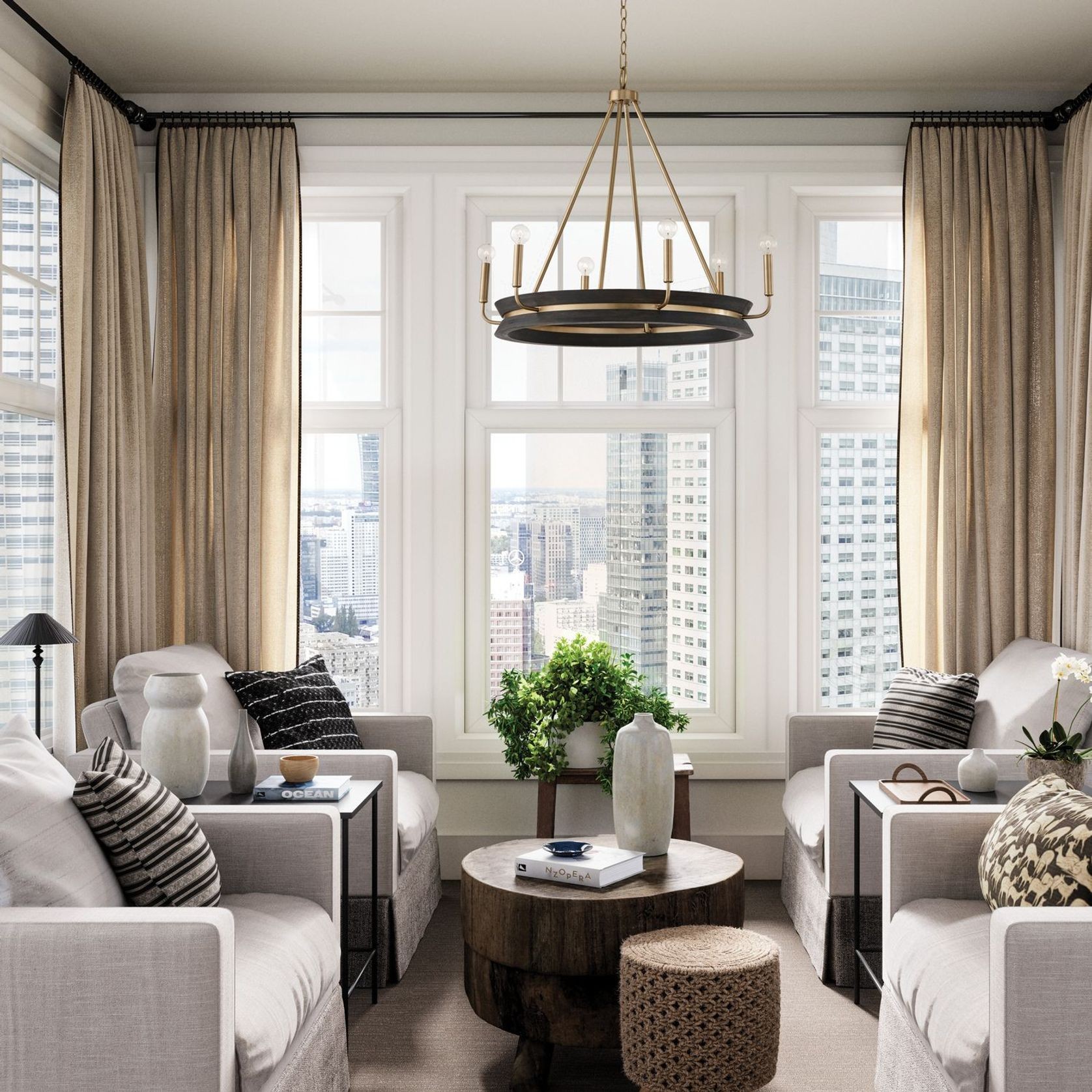 Rochester 6 Light Chandelier | Black & Matte Brass gallery detail image