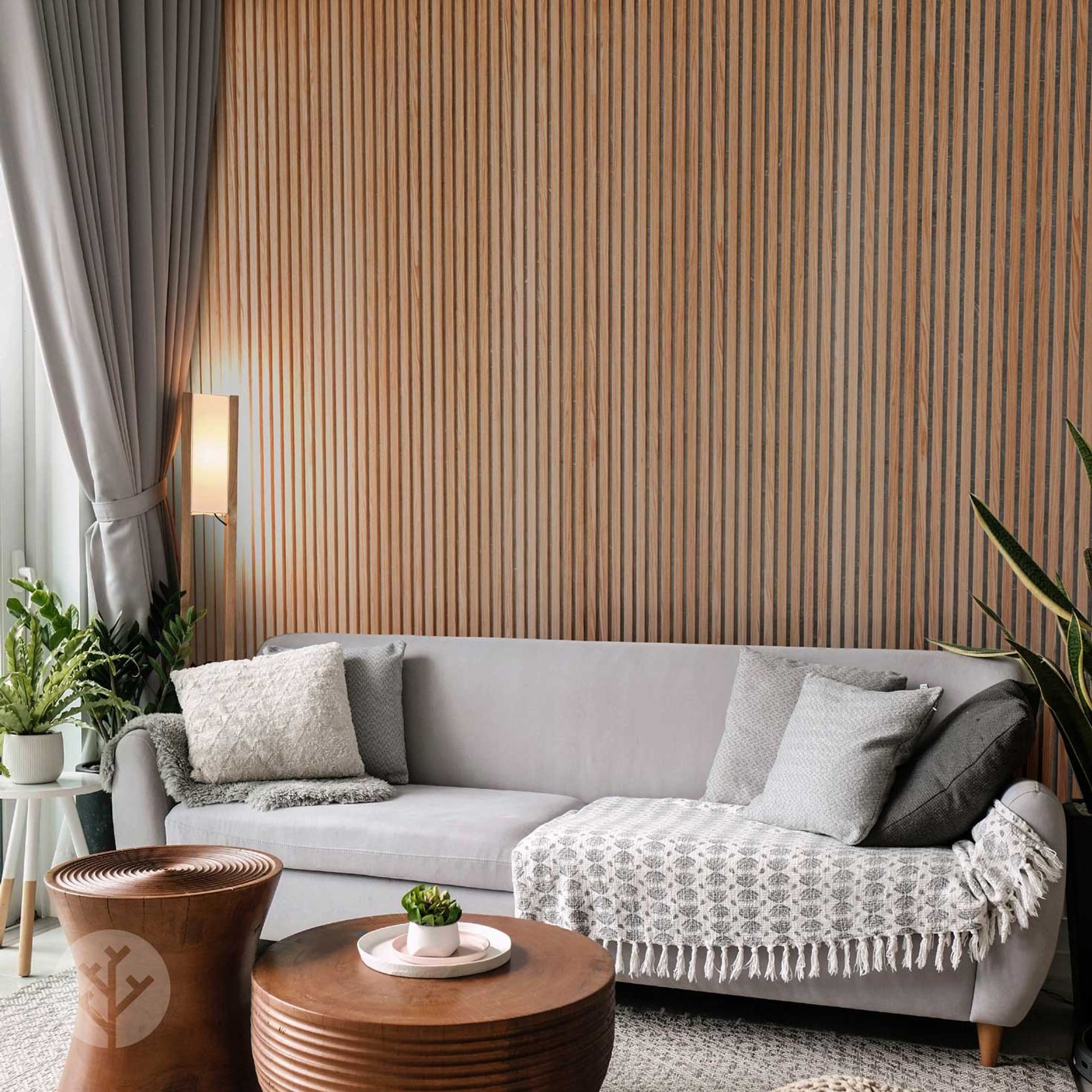 Natural Oak Grey Felt Acoustic Slat Wood Wall Panels gallery detail image