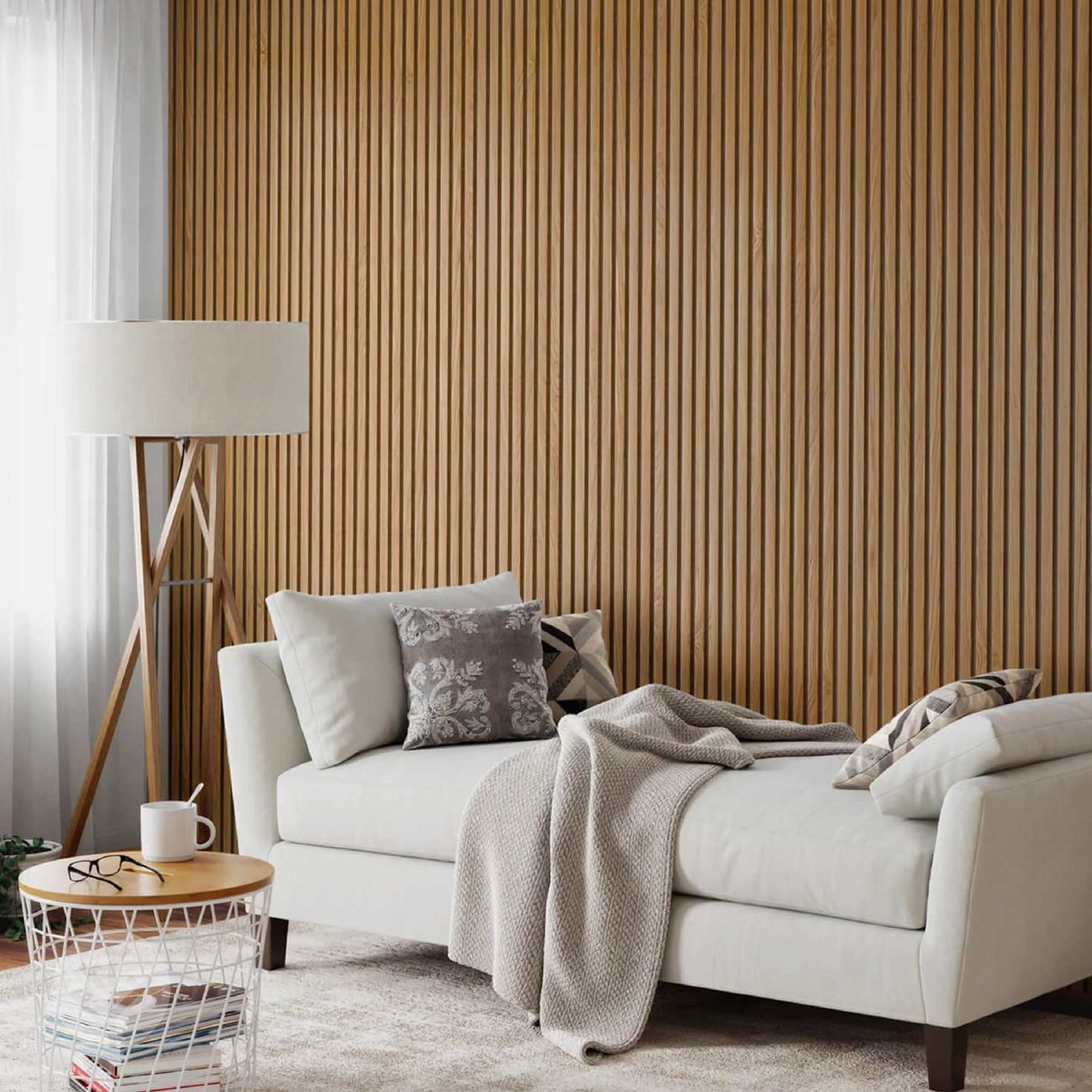 Natural Oak Grey Felt Acoustic Slat Wood Wall Panels gallery detail image