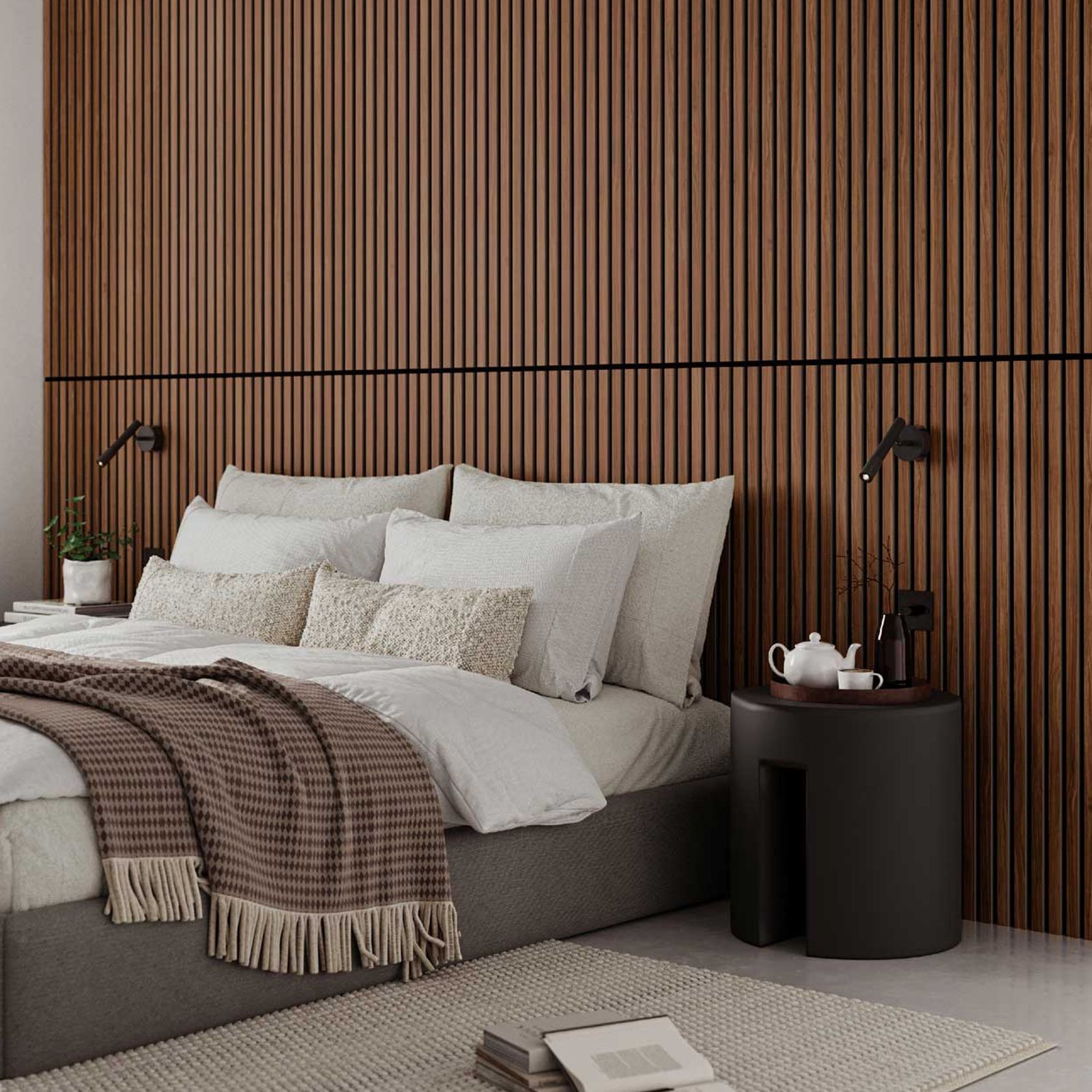 Natural Walnut Acoustic Slat Wood Wall Panels gallery detail image