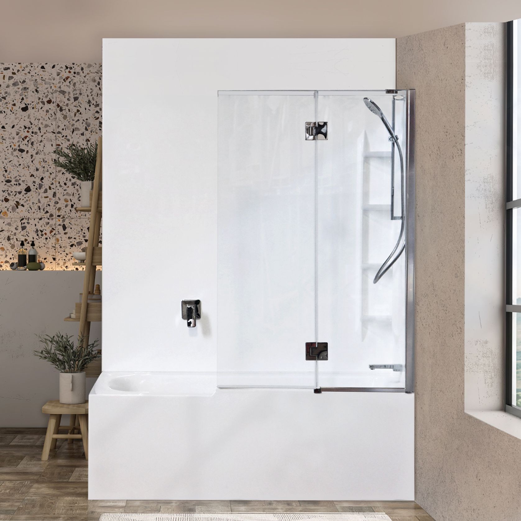 Evora™ Freestanding Corner Shower Over Bath Combo gallery detail image