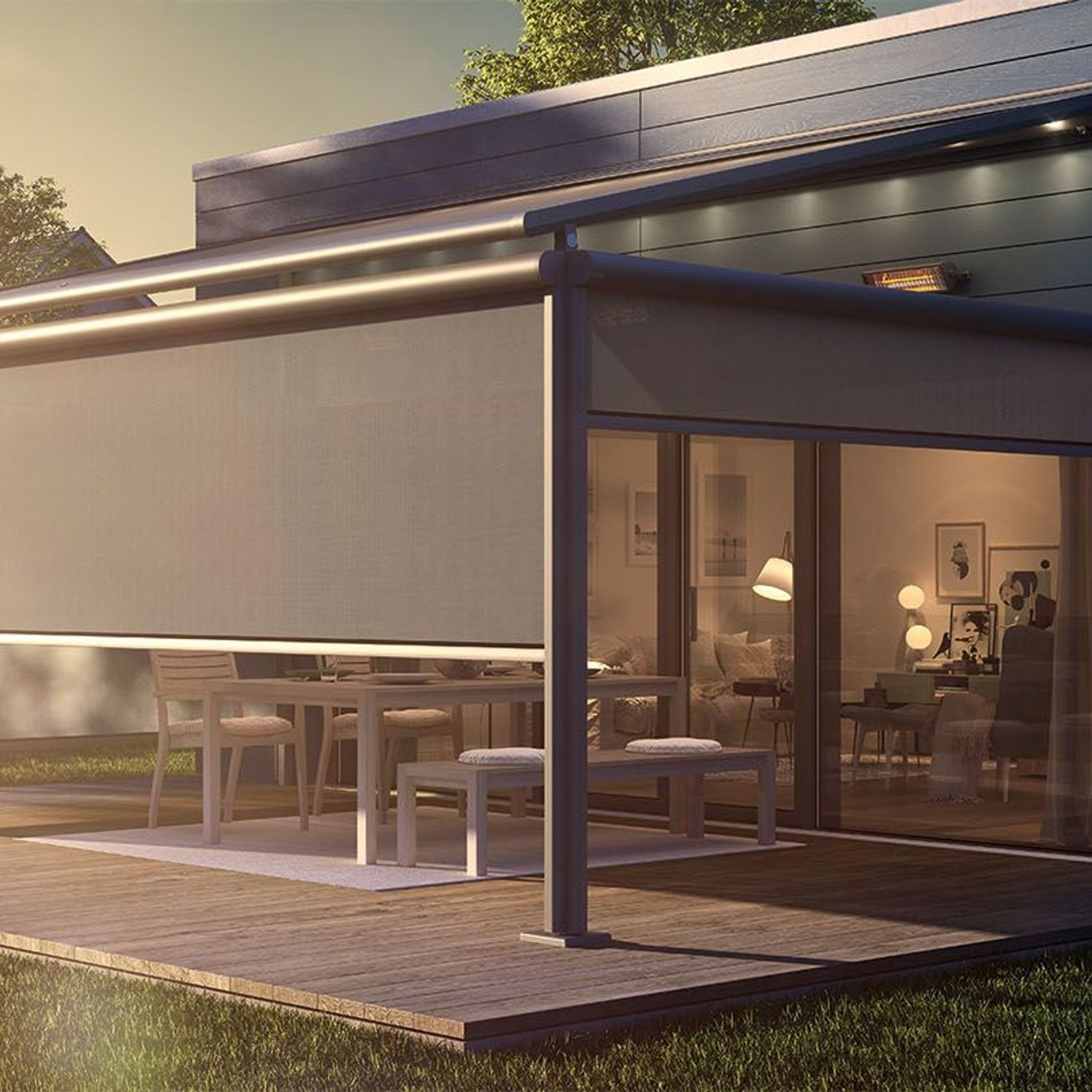 Weinor Plaza Viva + Vertitex II Patio Roof + Exterior Roller Blind gallery detail image