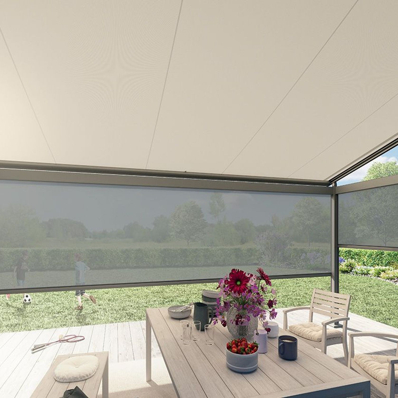 Weinor Plaza Viva + Vertitex II Patio Roof + Exterior Roller Blind gallery detail image