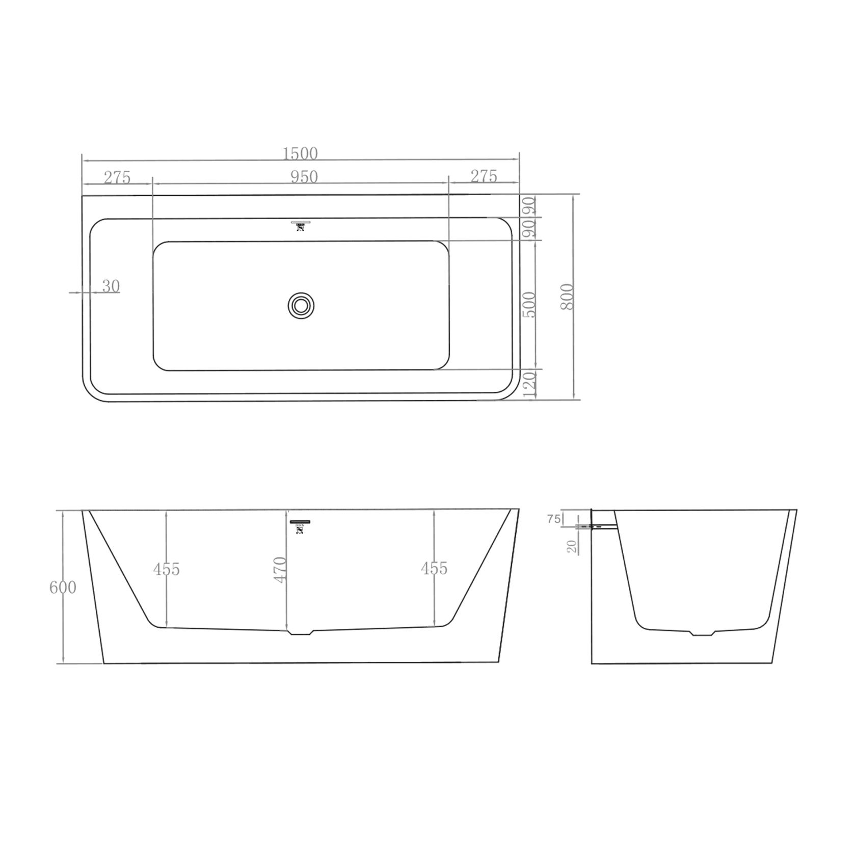 The Smith 1500mm Back To Wall Bath Matte White gallery detail image